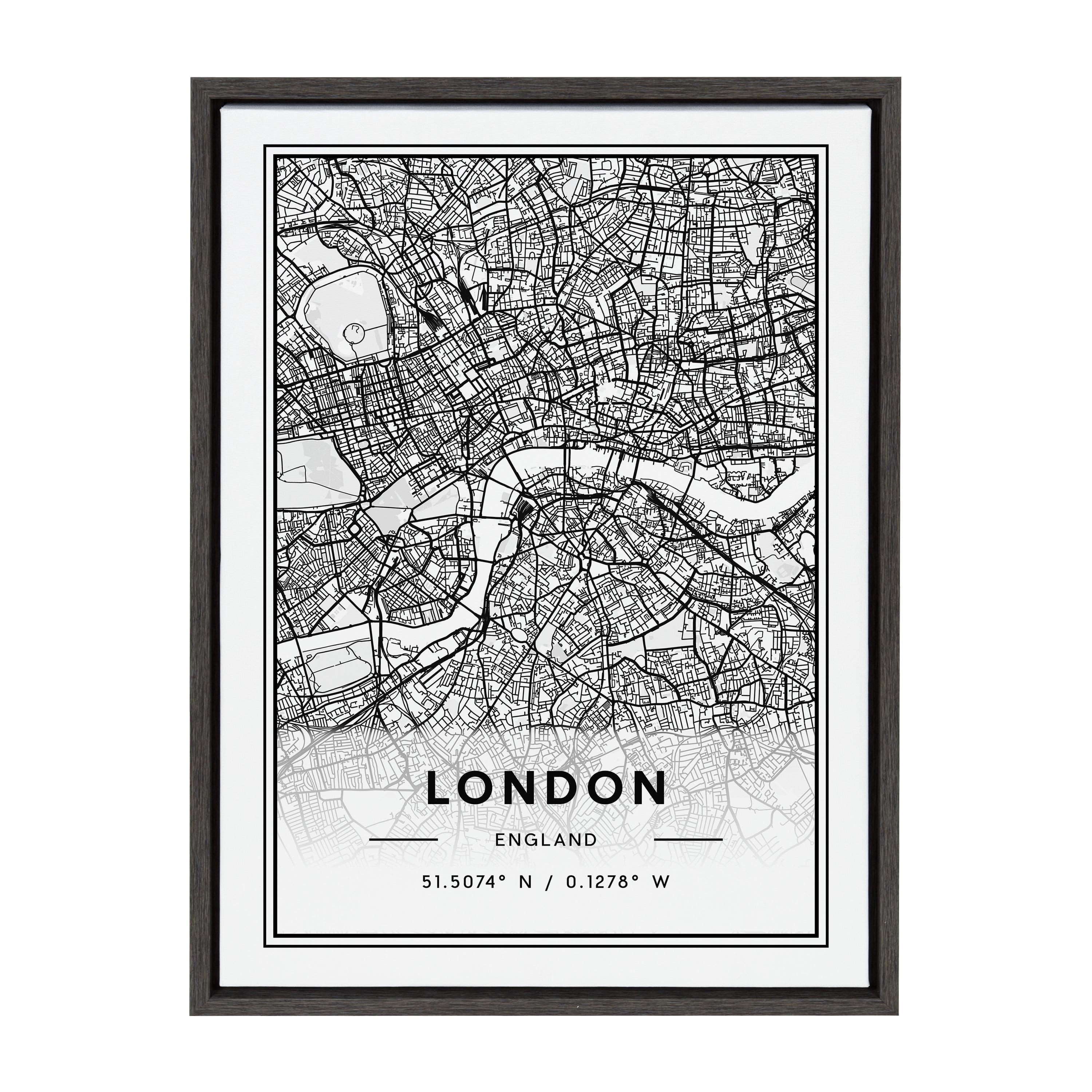 18" x 24" Sylvie London Modern Map by Jake Goossen Framed Wall Canvas Gray - Kate & Laurel All Things Decor