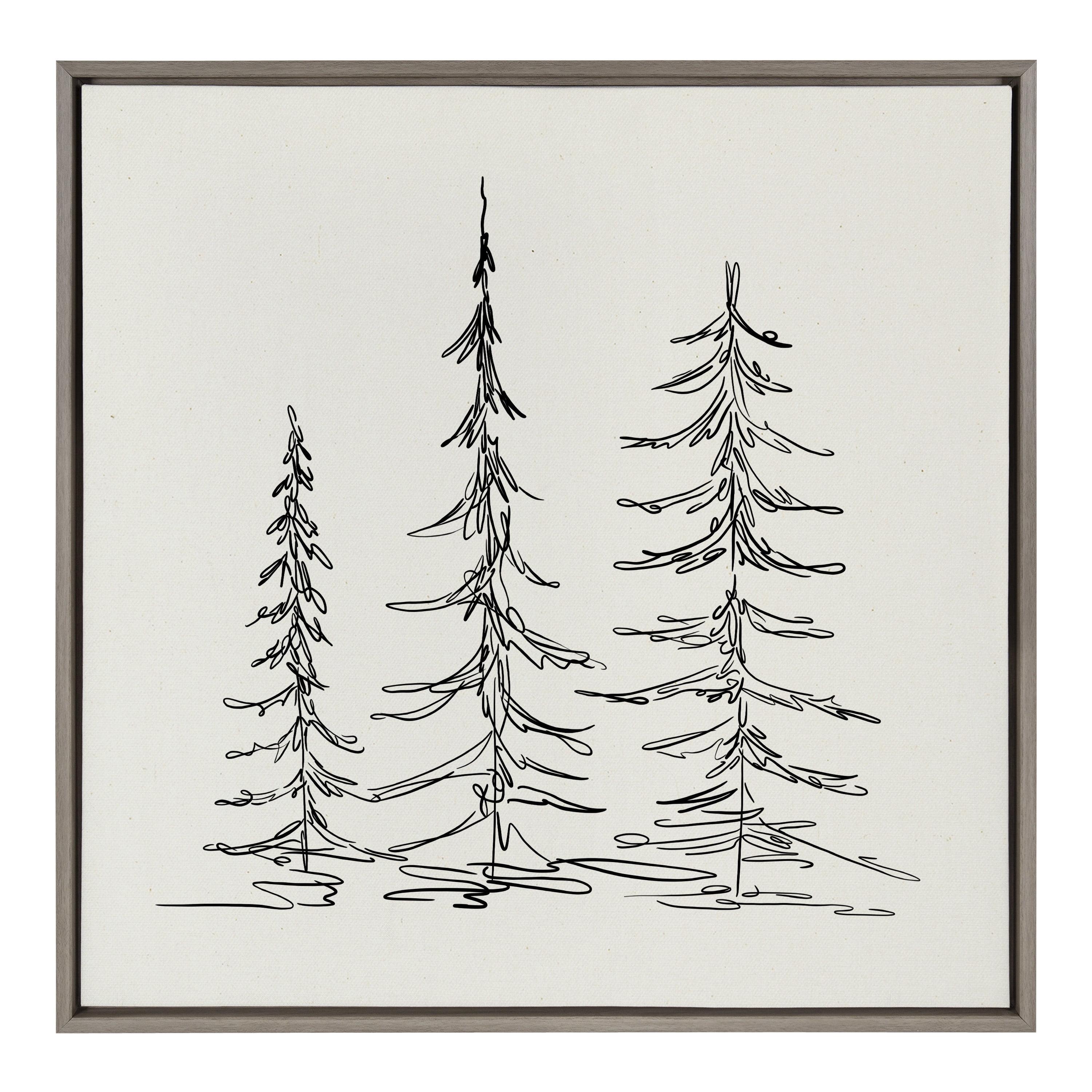 Sylvie Minimalist Evergreen Trees Sketch Framed Wall Canvas - Kate & Laurel All Things Decor