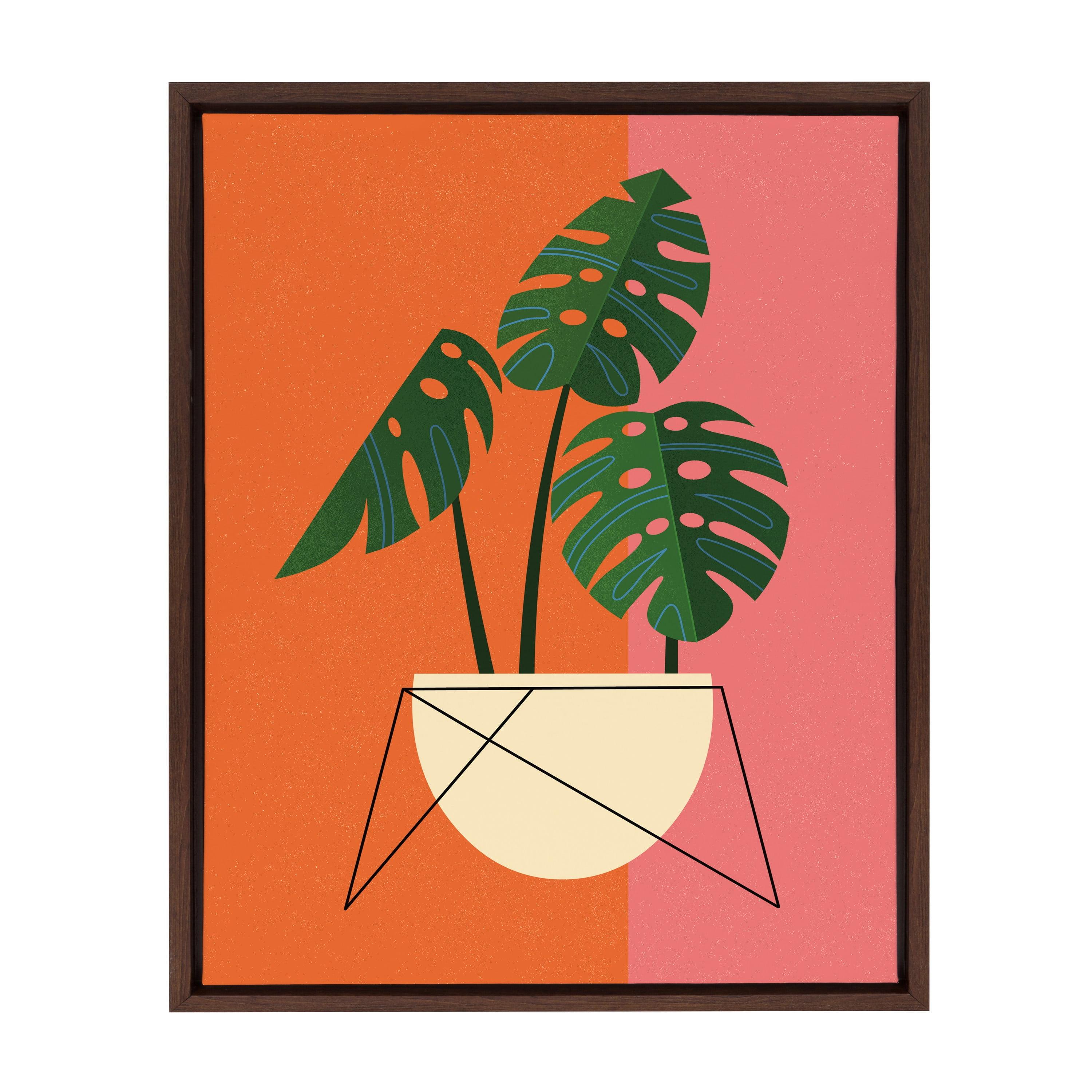 Monstera Botanical Print on Canvas with Walnut Frame