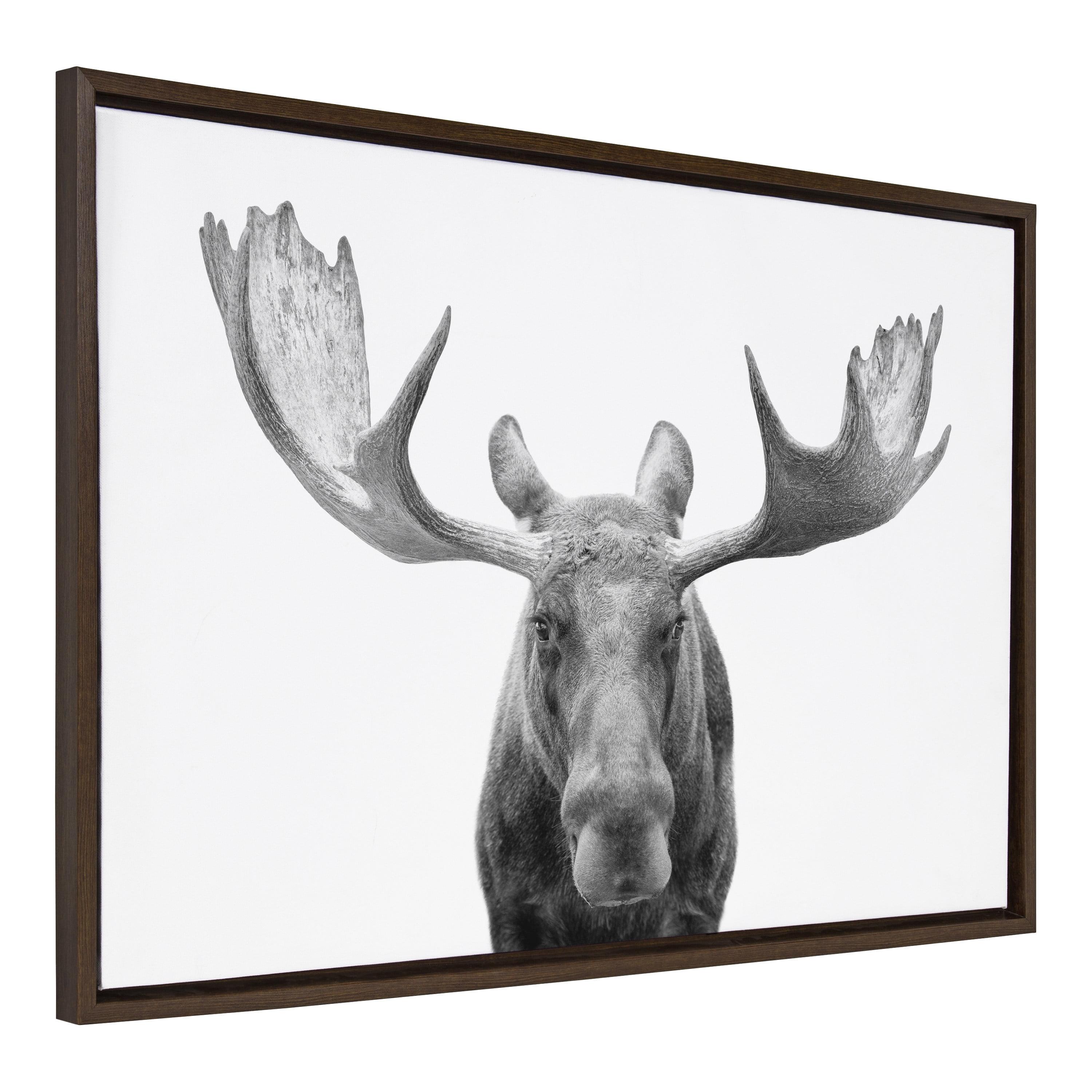 Kate & Laurel All Things Decor Sylvie Moose Black and White Framed Wall Art by Amy Peterson Art Studio Brown