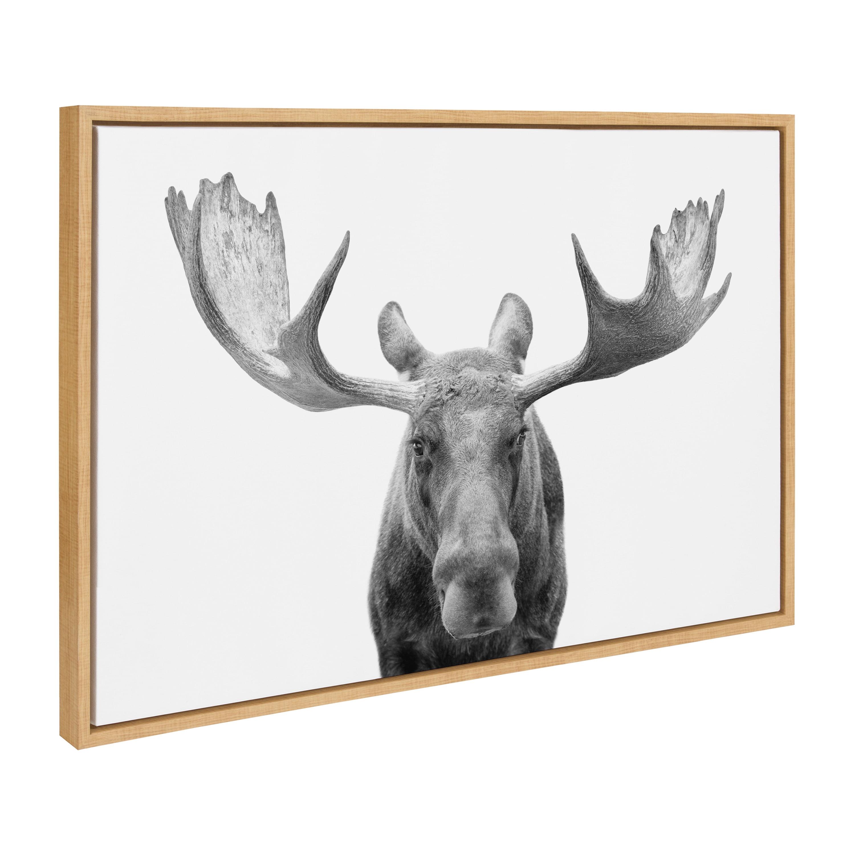 Kate and Laurel Sylvie Moose Black and White Framed Canvas Wall Art by Amy Peterson Art Studio, 23x33 Natural, Modern Animal Portrait Art for Wall