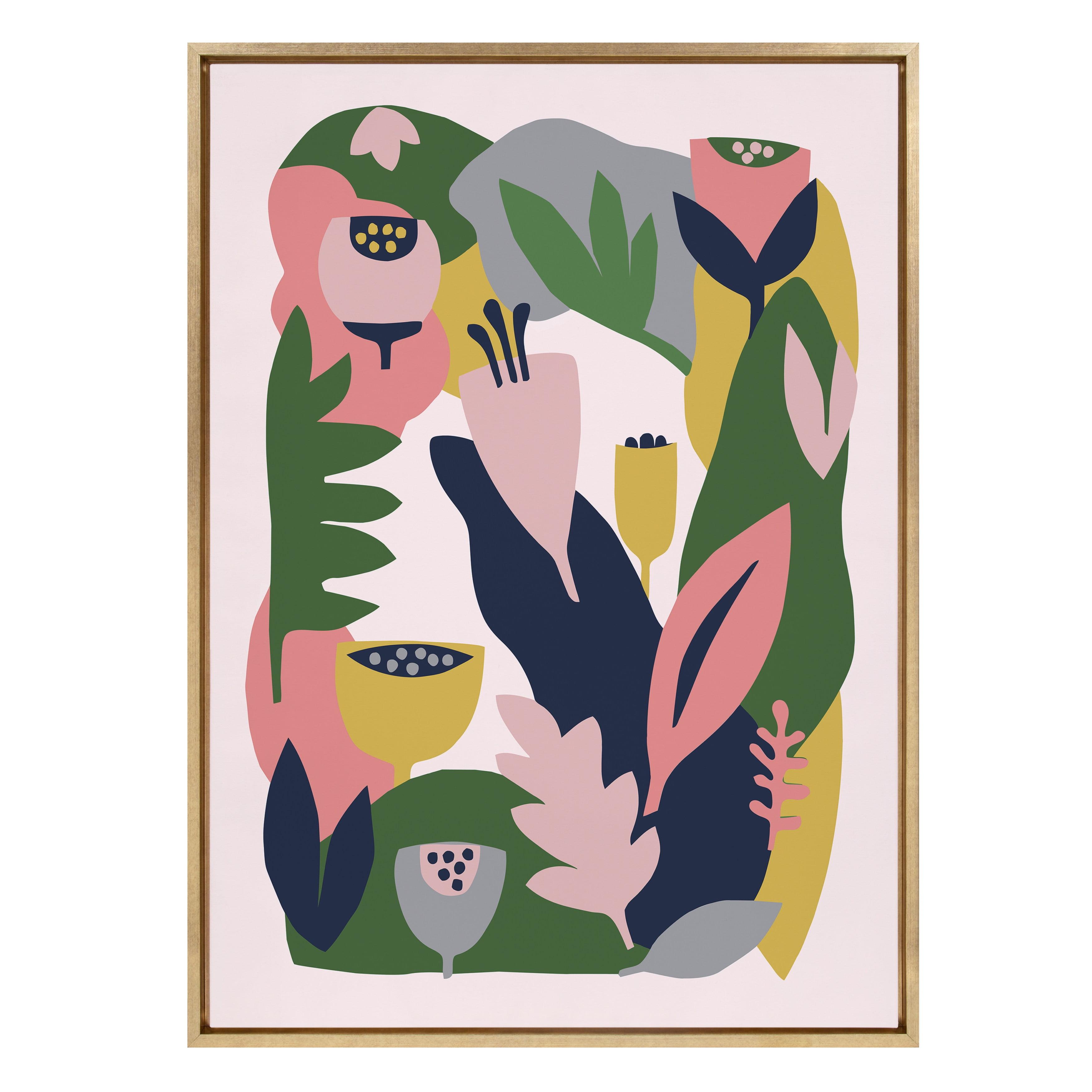 28" x 38" Sylvie Myriam's Garden Framed Canvas by Myriam VanNeste Gold: Modern Vertical Wall Art - Kate & Laurel All Things Decor