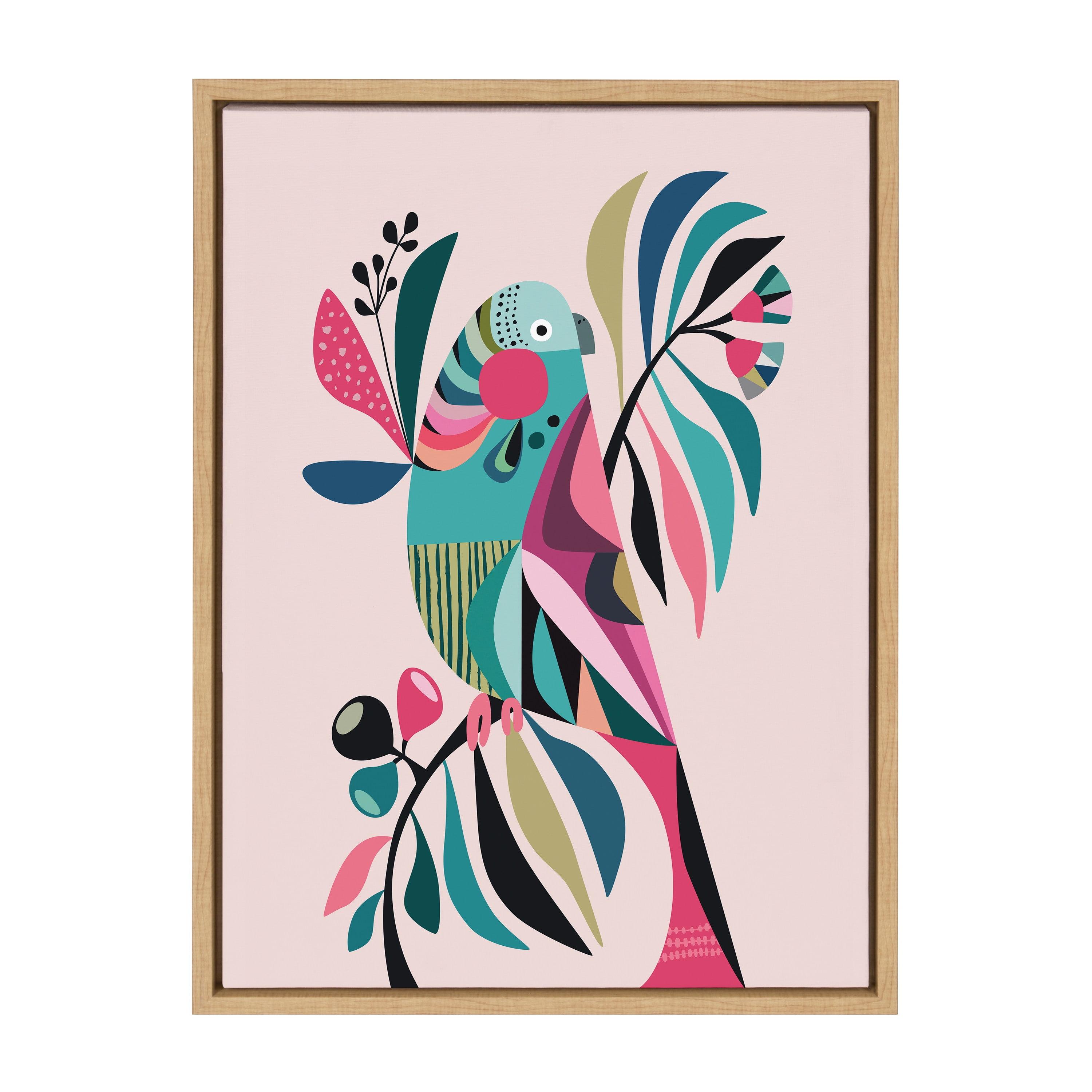 18" x 24" Sylvie Parakeet Framed Canvas Wall Art by Rachel Lee - Kate And Laurel