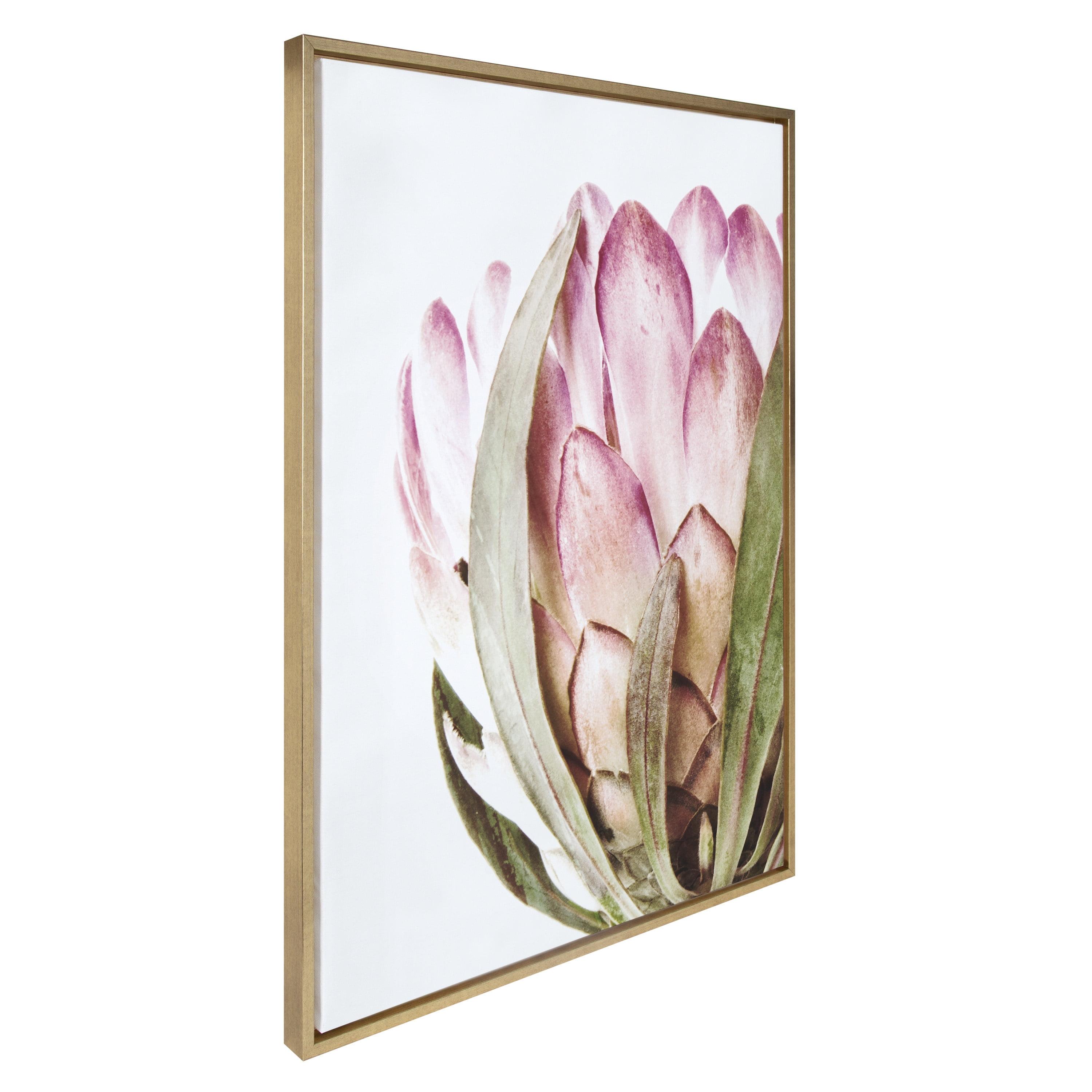 Kate and Laurel Sylvie Pink Protea Flower Framed Canvas Wall Art by Amy Peterson Art Studio, 28 x 38, Gold, Beautiful Wild Flower Art for Wall