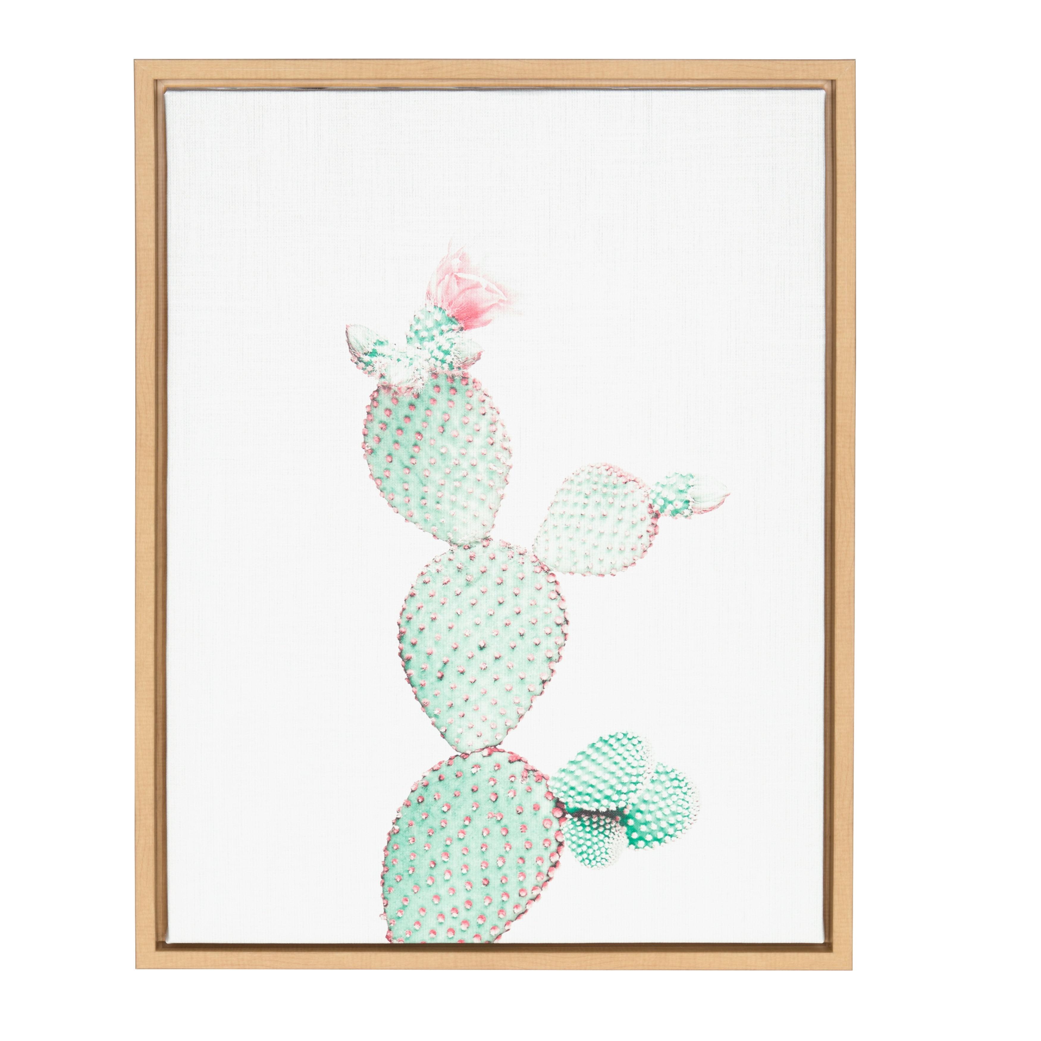 Natural Wood Framed Prickly Pear Cactus Canvas Print