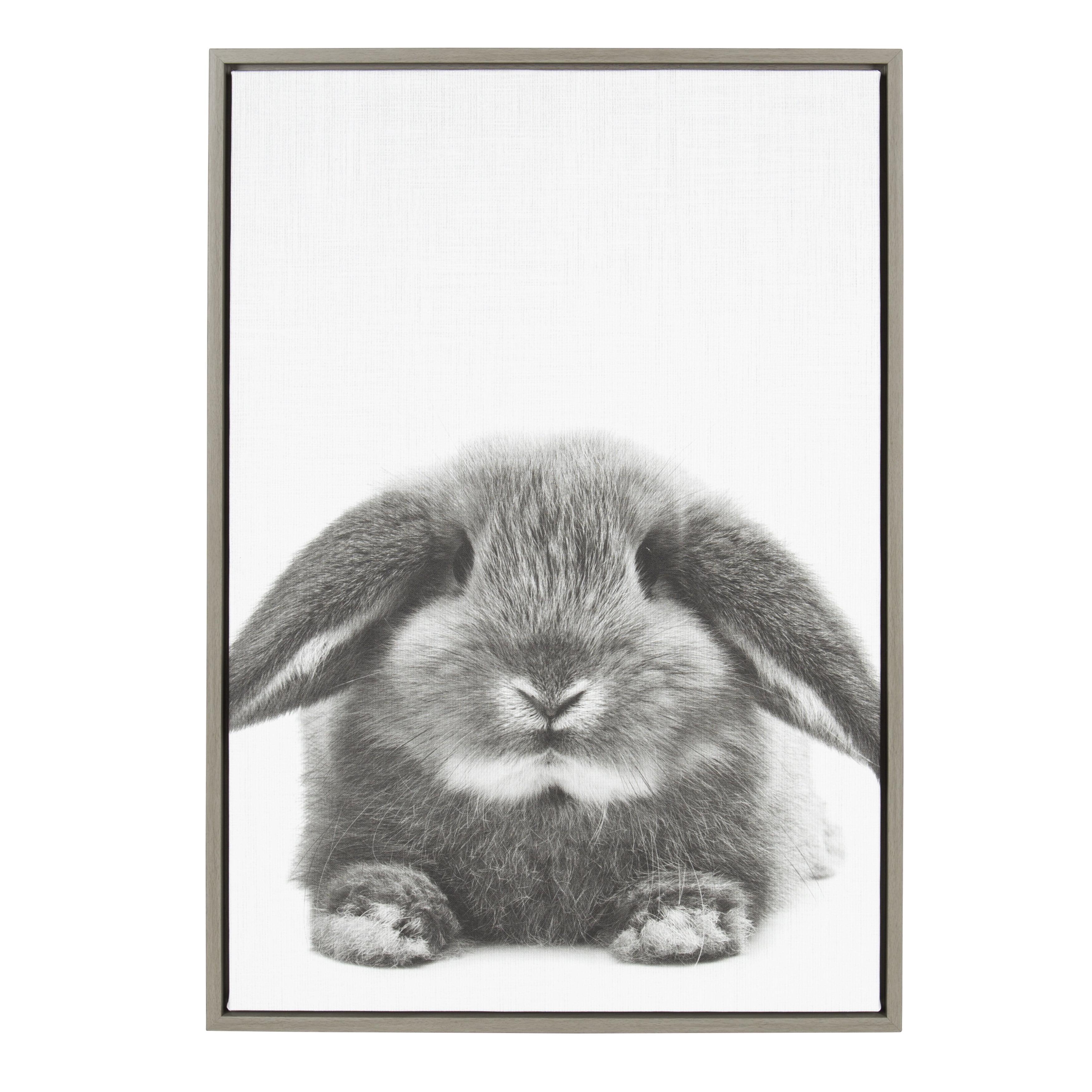 Gray Framed Black and White Rabbit Canvas Print for Nursery