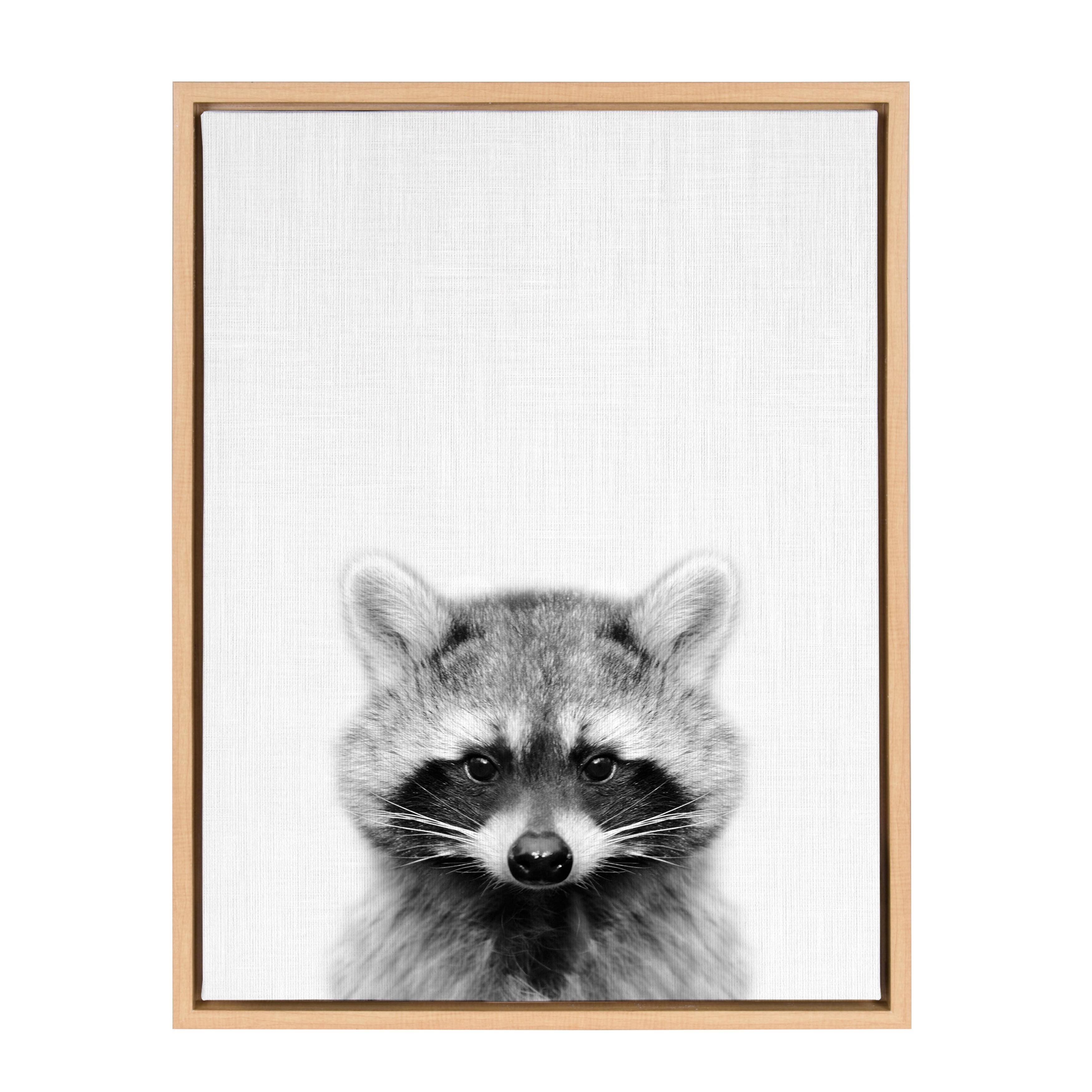 Sylvie Raccoon Black and White Framed Canvas Art