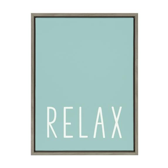 Kate and Laurel Sylvie Relax in Pale Teal Framed Canvas by Apricot and Birch, 18x24, Gray
