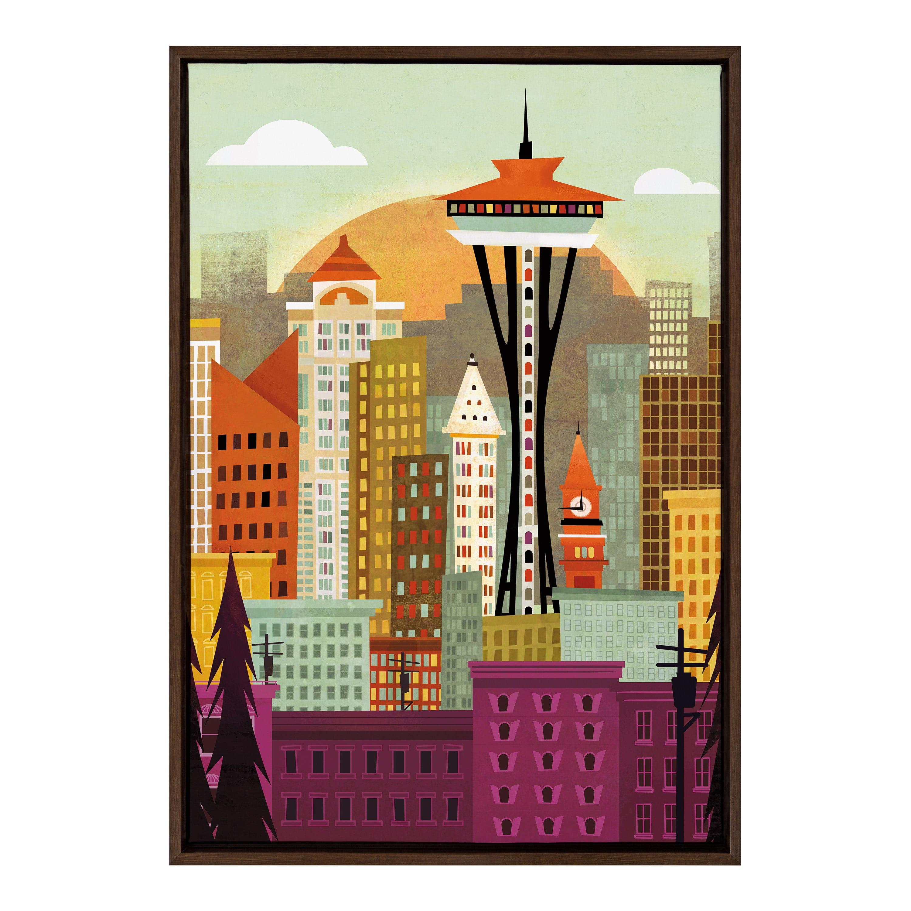 Seattle Skyline Mid-Century Modern Canvas Wall Art