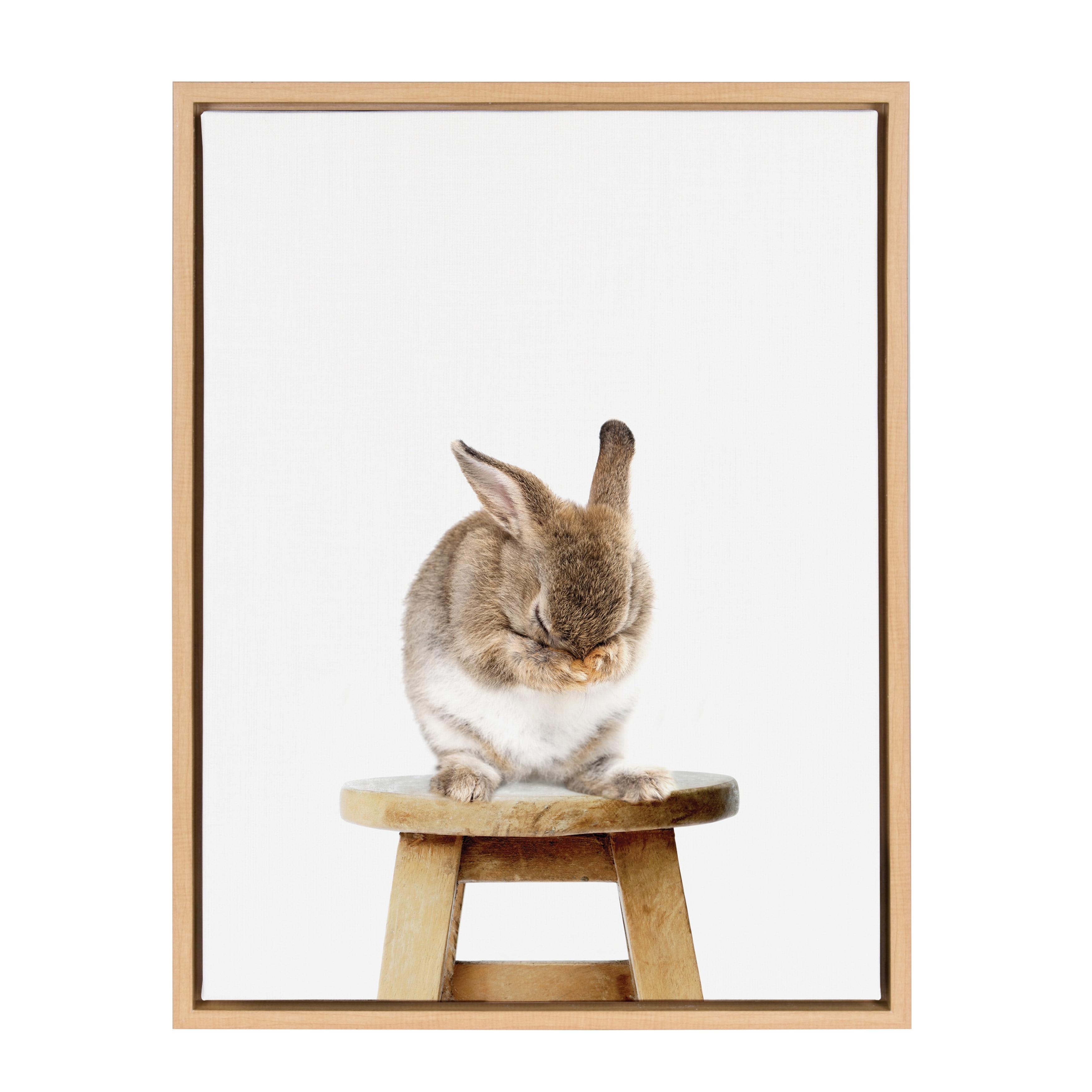 WFSposter Cute Shy Bunny Rabbit Animal Print Portrait Framed Canvas Wall Art,18x24 Natural Whimsical Baby Animal Art for Home Decoration