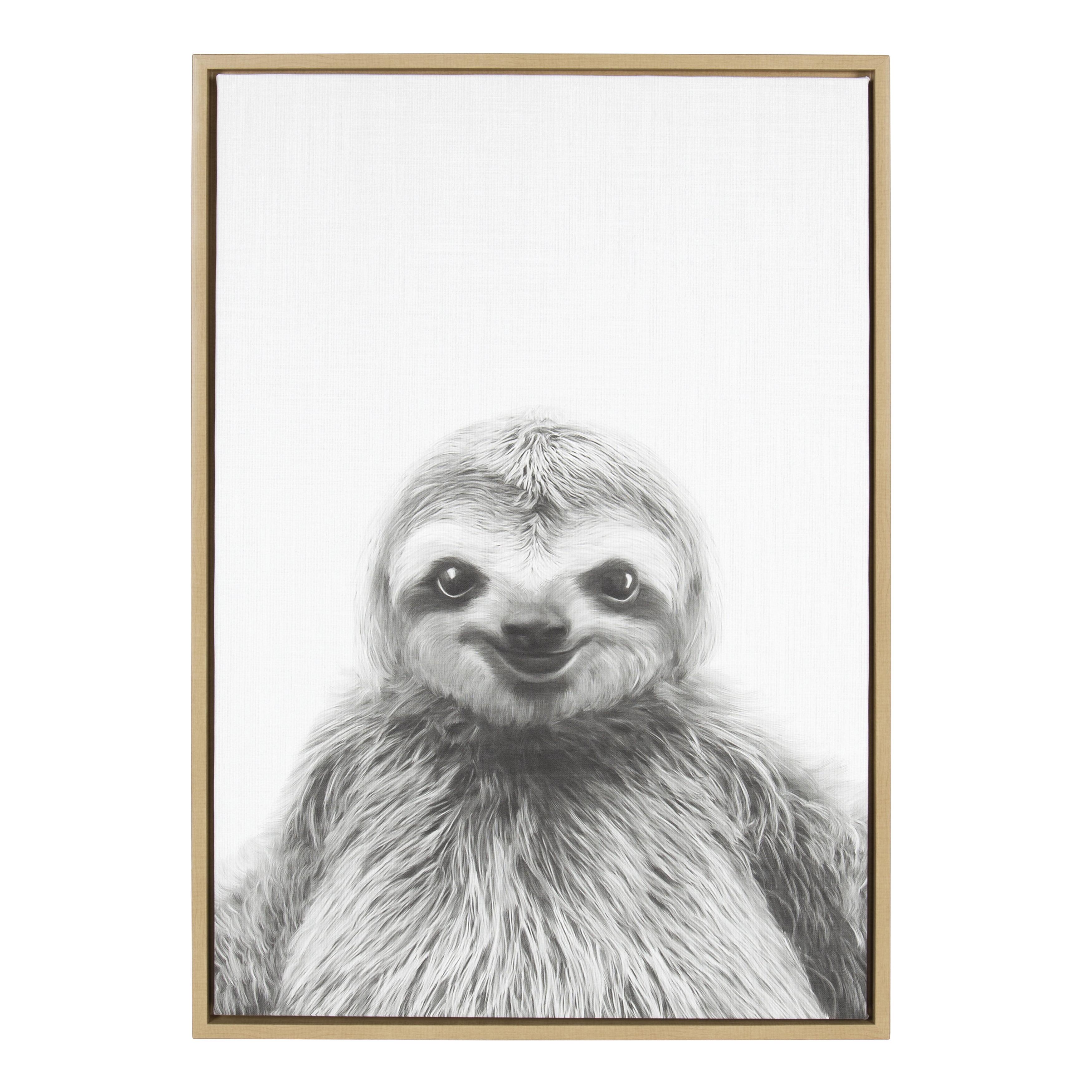 33" x 23" Sylvie Sloth Animal Print And Portrait By Simon Te Tai Framed Wall Canvas - Kate & Laurel