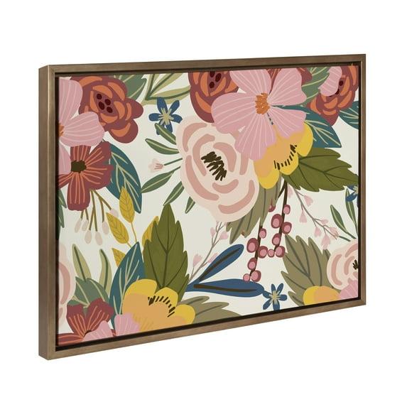 Kate and Laurel Sylvie Softly Framed Canvas Wall Art by Mia Charro, 18x24 Gold, Modern Fun Abstract Colorful Botanical Flower Art for Wall