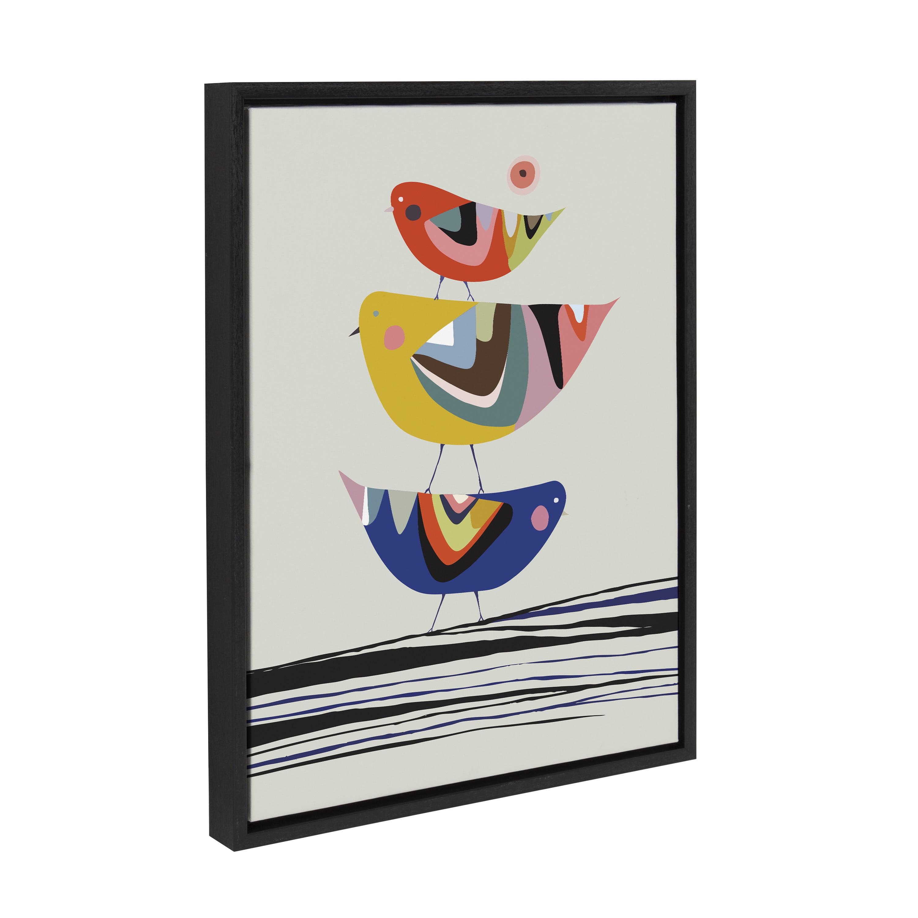 Kate and Laurel Sylvie The Family Tree Framed Canvas Wall Art by Rachel Lee of My Dream Wall, 18x24 Black, Colorful Animal Art for Wall