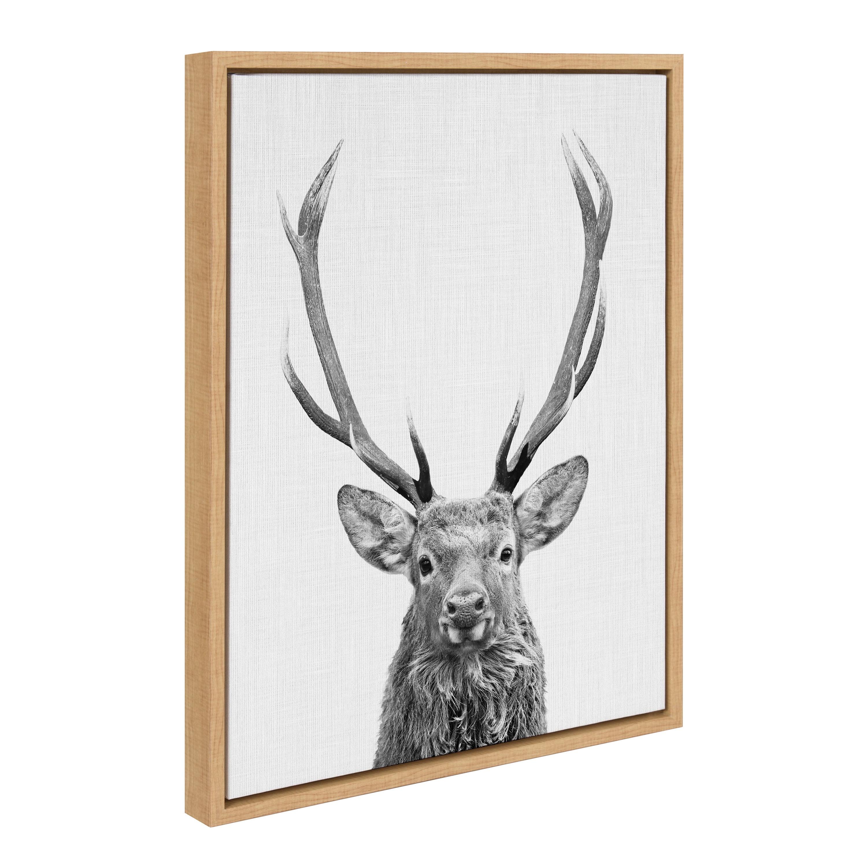 Kate and Laurel Sylvie The Red Deer BW Framed Canvas Wall Art by Simon Te of Tai Prints, 18x24 Natural, Black and White Forest Deer Portrait Art