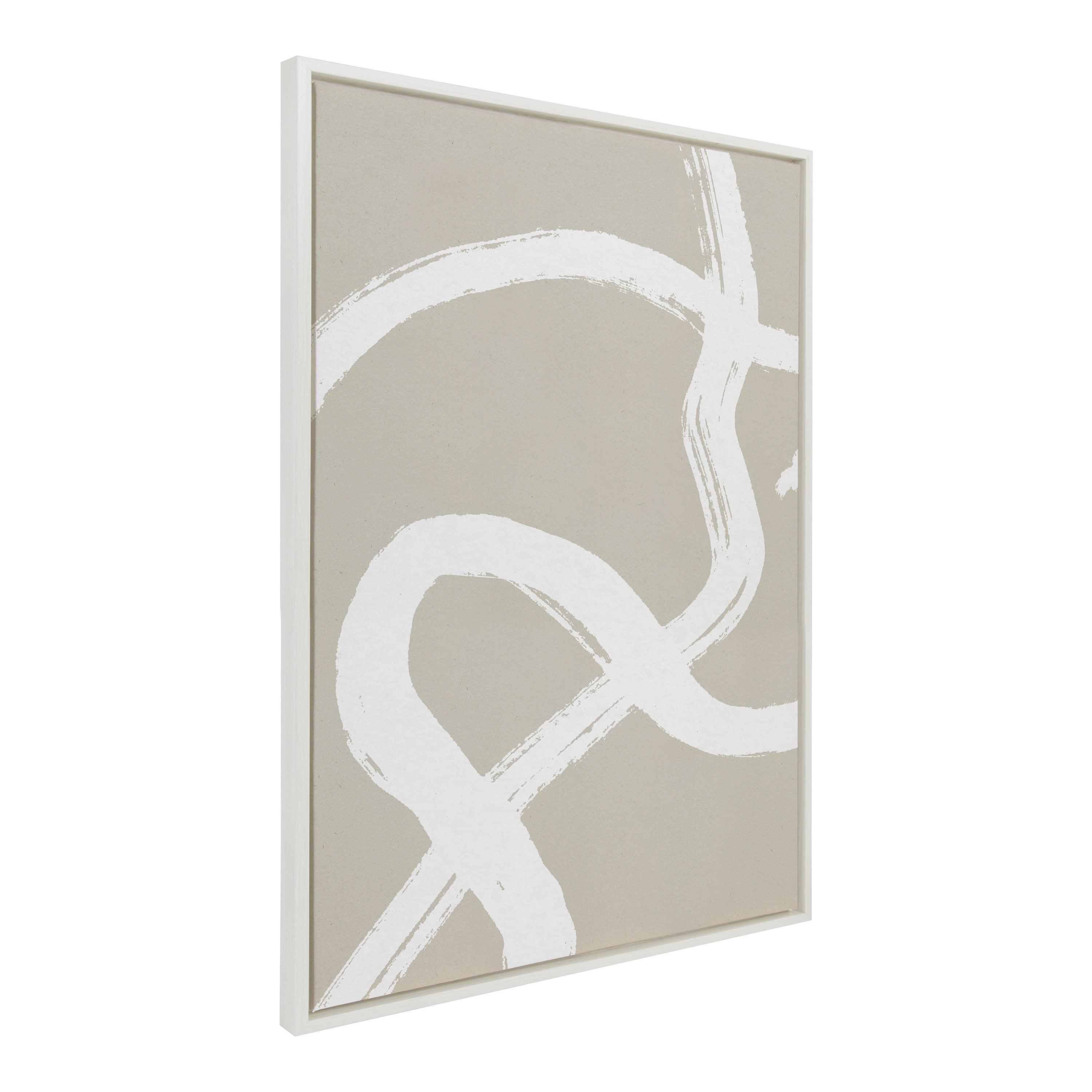 Large Tan and White Abstract Canvas Wall Art with Polystyrene Frame