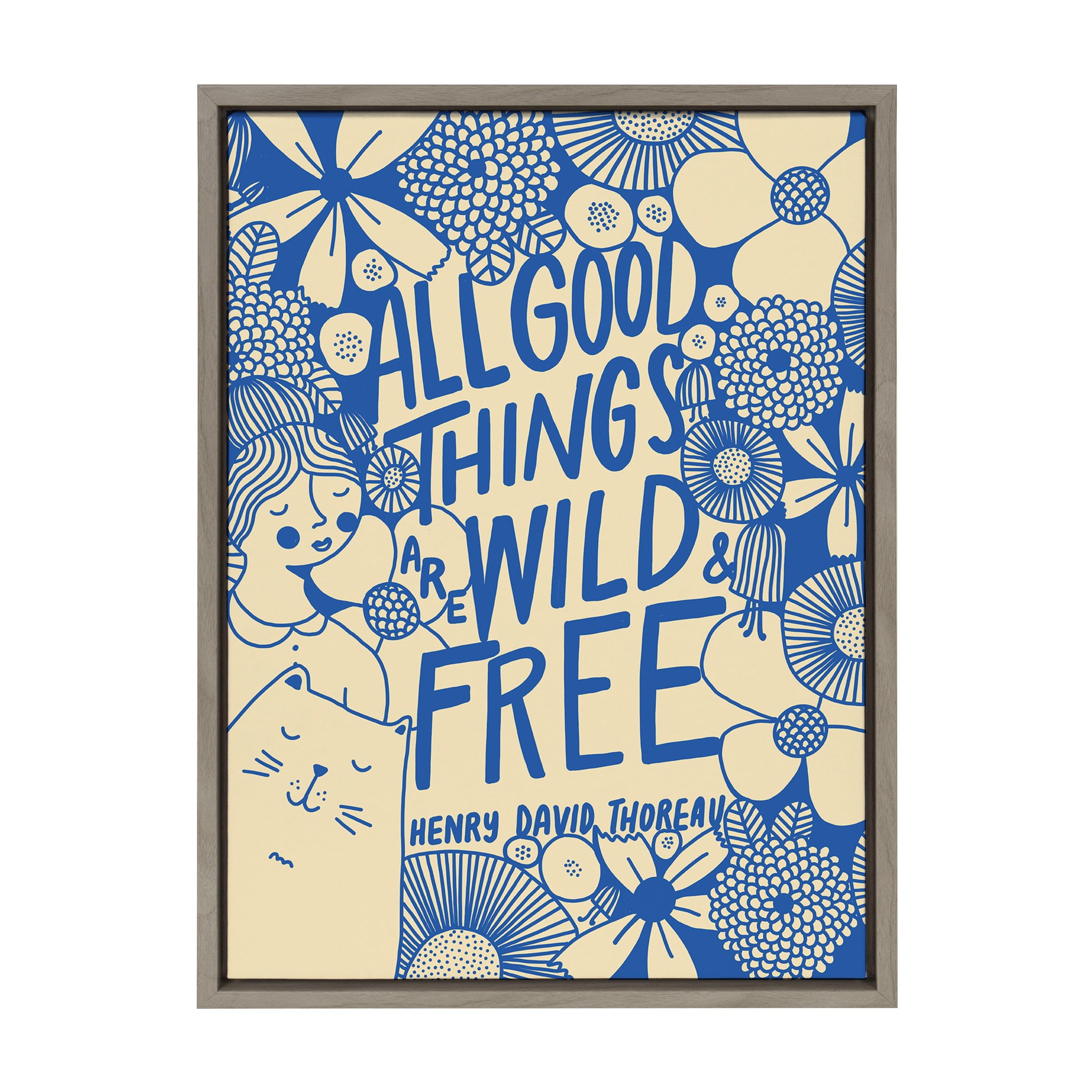 Wild and Free Blue and Beige Canvas Quote Art