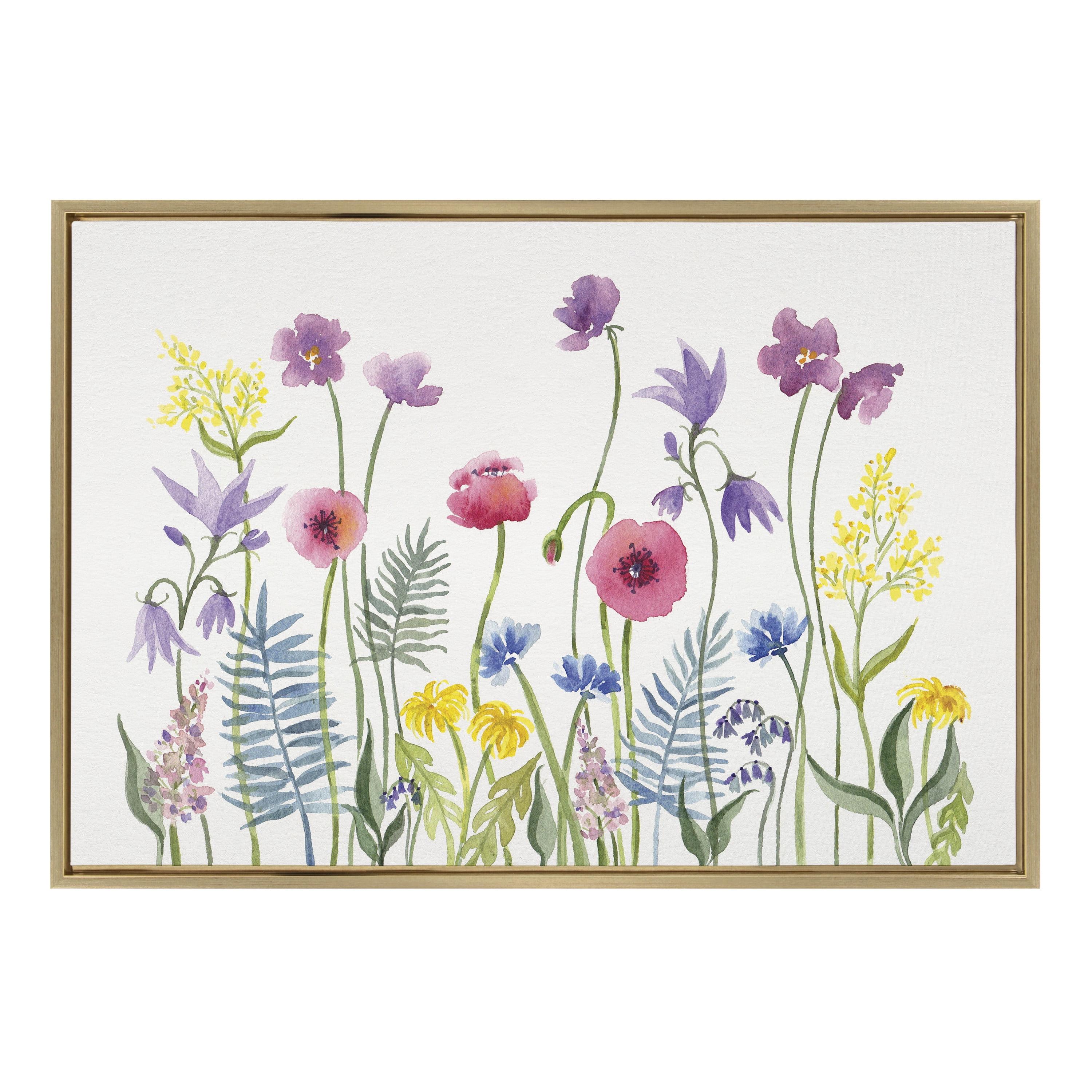 Wildflower Field Gold Framed Canvas Wall Art, 36" x 27"