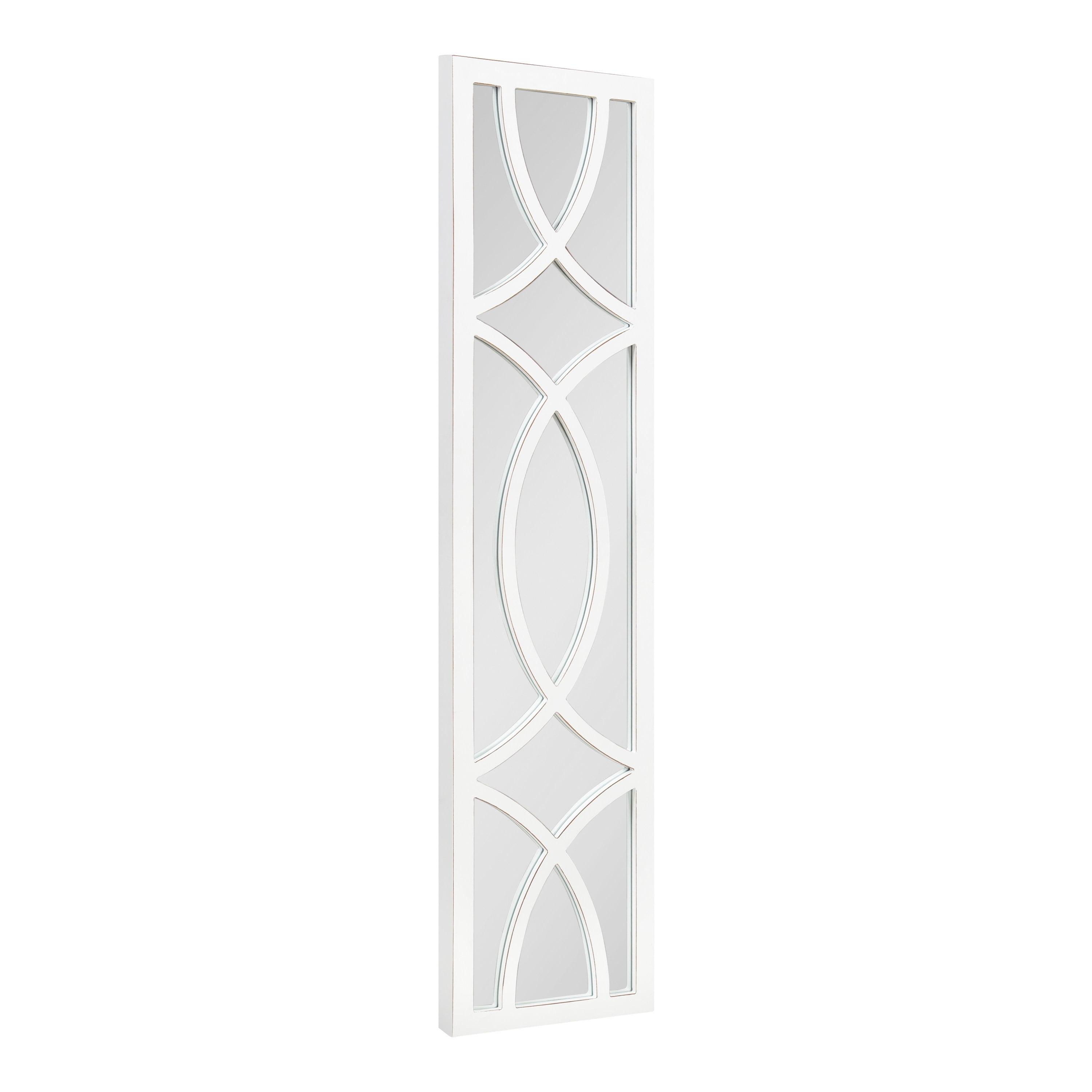 Kate and Laurel Tolland Decorative Wooden Panel Wall Mirror, 12" x 48", Soft White, Rustic Windowpane Accent Piece