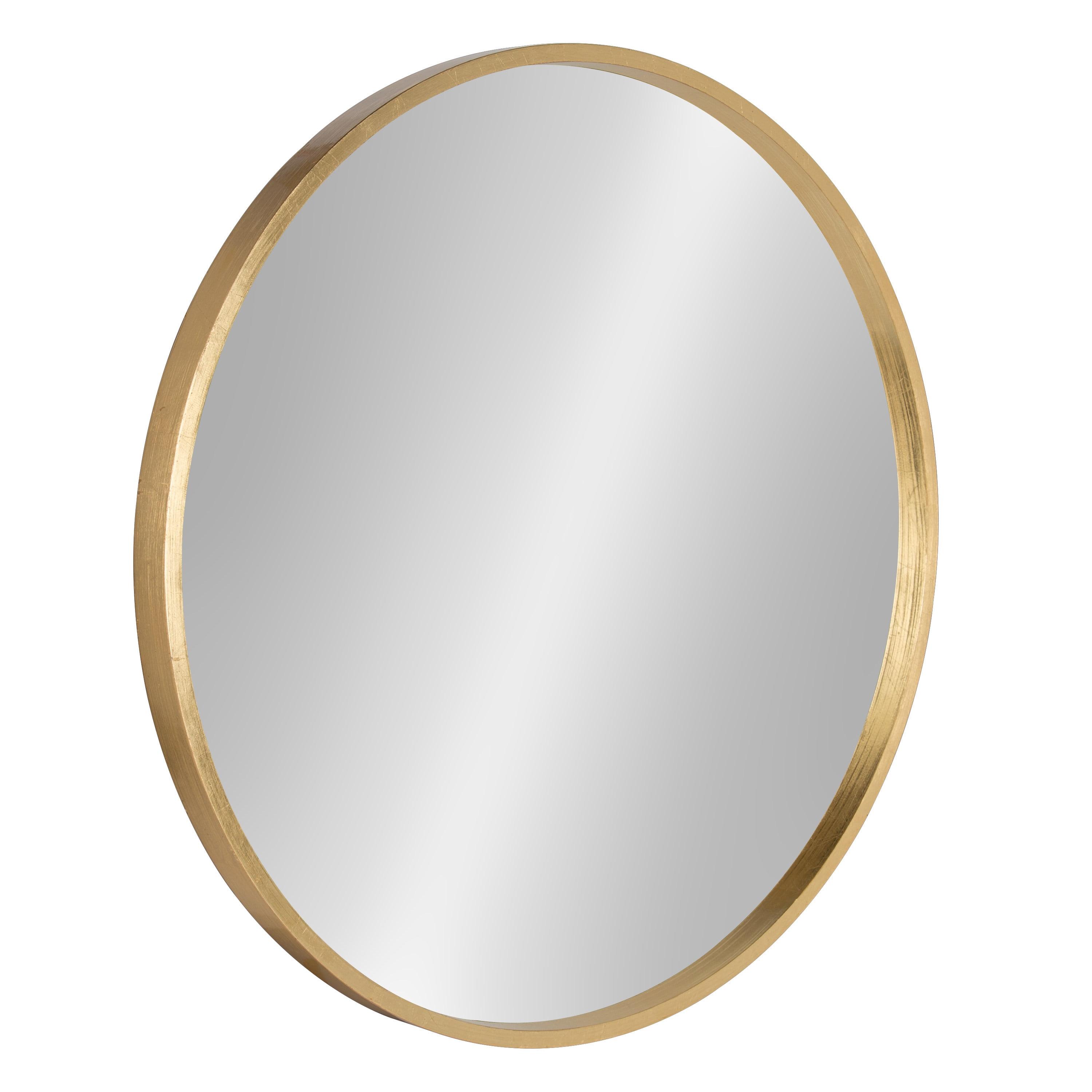 26" x 26" Travis Round Wood Accent Wall Mirror Gold - Kate and Laurel All Things Decor: Vanity, Decorative, No Assembly Required