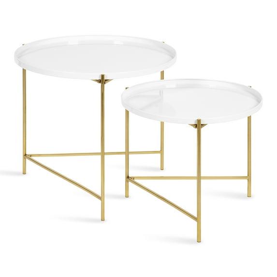 Kate and Laurel Ulani Round Metal Nesting Table, 2 Piece, White and Gold
