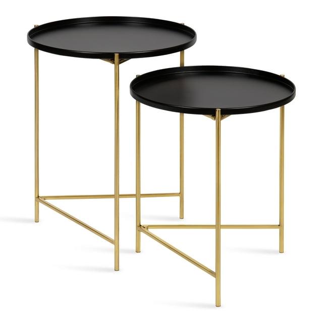 Kate and Laurel Ulani Round Metal Nesting Table, 2 Piece, Black and Gold