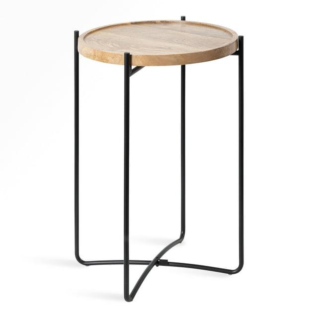 Kate and Laurel Vale Round Metal Side Table, 16x16x25, Natural and Black