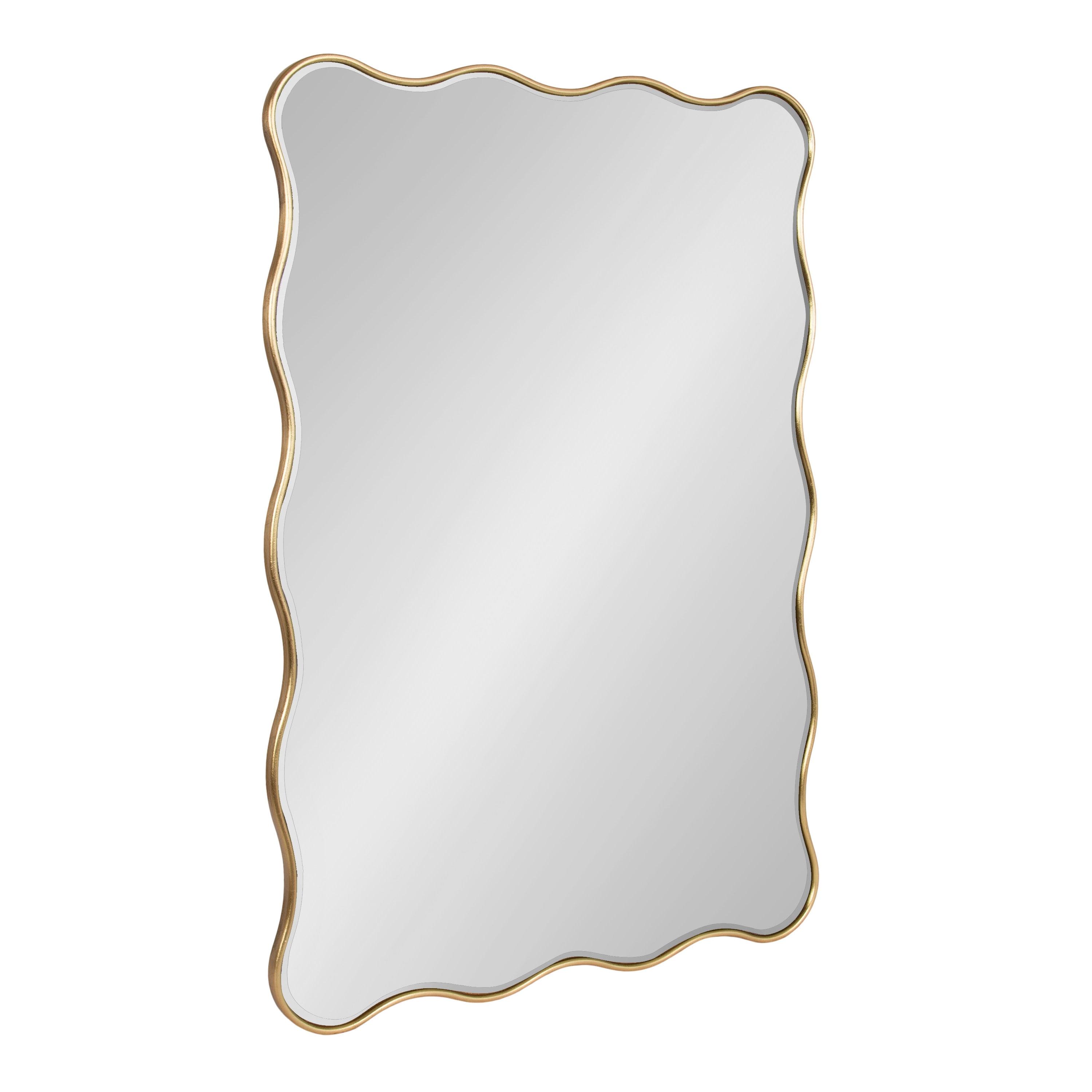 Kate & Laurel All Things Decor 24"x36" Viona Rectangle Scalloped Mirror Gold: Elegant Wavy Design, No Assembly Required