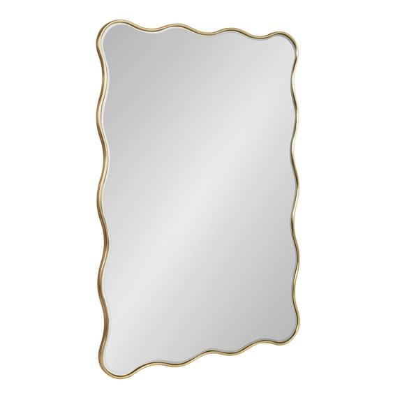 Kate & Laurel All Things Decor 24"x36" Viona Rectangle Scalloped Mirror Gold: Elegant Wavy Design, No Assembly Required