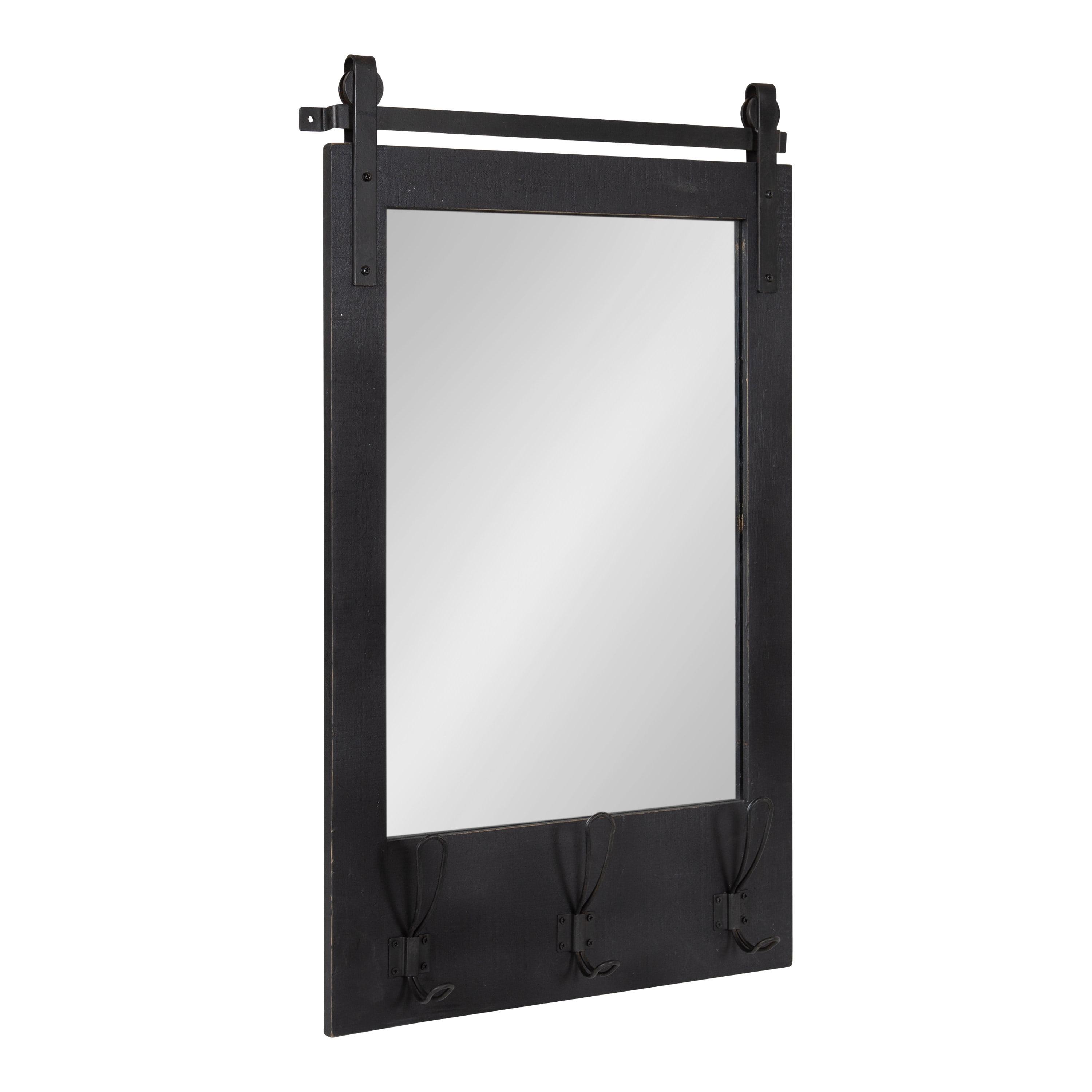 18" x 28" Cates Functional Wall Mirror Black - Kate & Laurel All Things Decor: Rustic Farmhouse, Wooden Frame, No Assembly Required