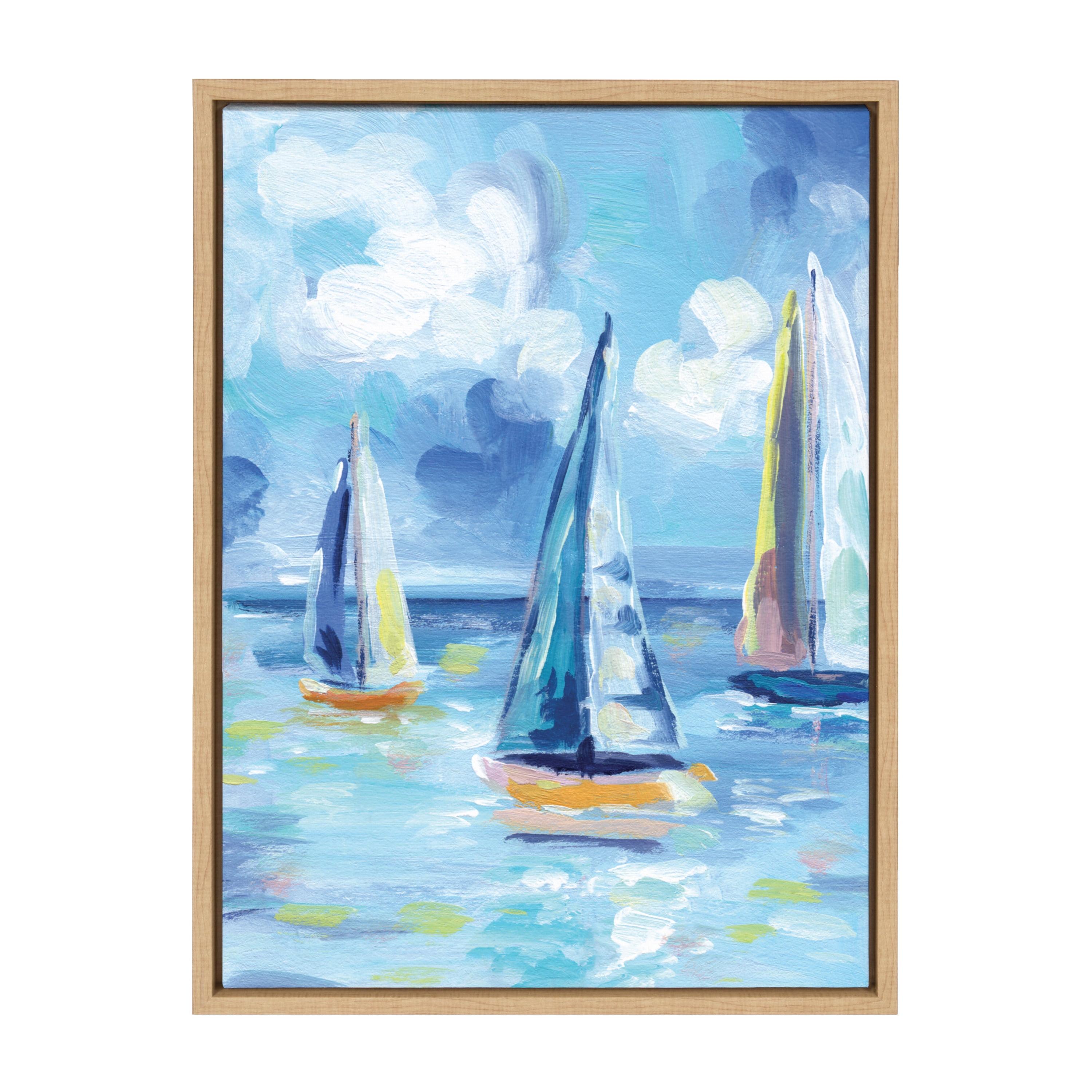 Natural Coastal Sailboat Print on Canvas with Polystyrene Frame