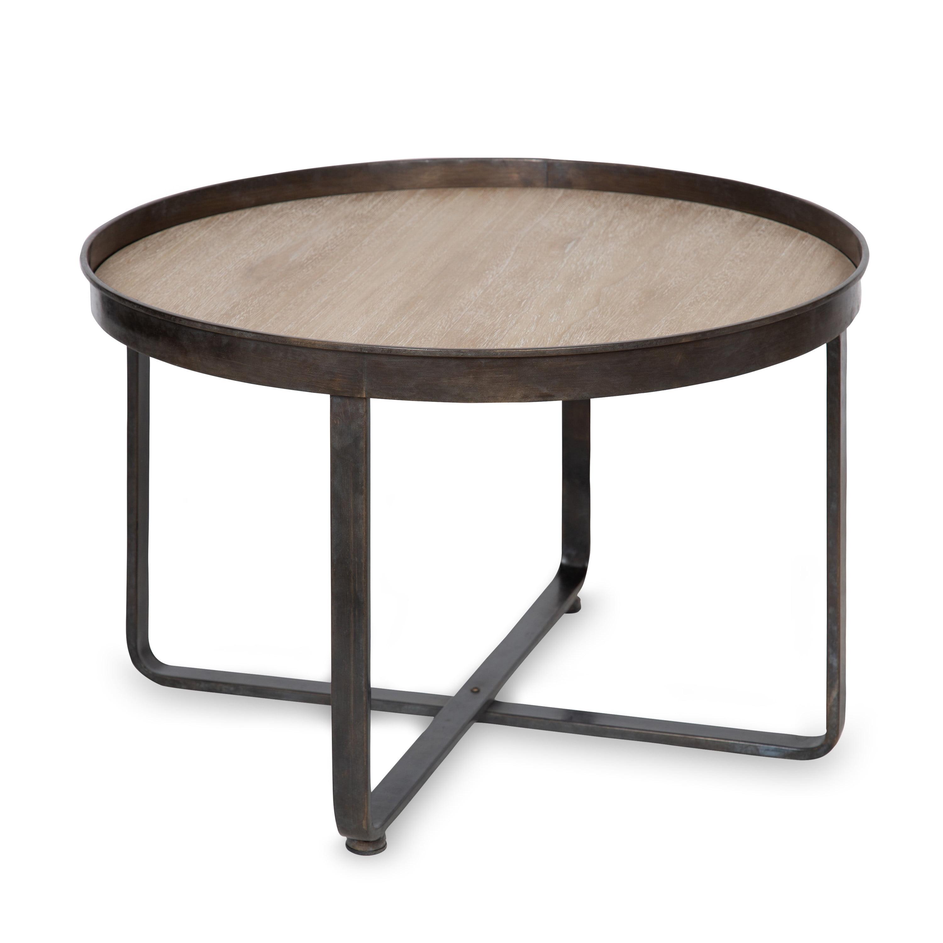 Zabel 30" Round White Oak and Black Metal Coffee Table