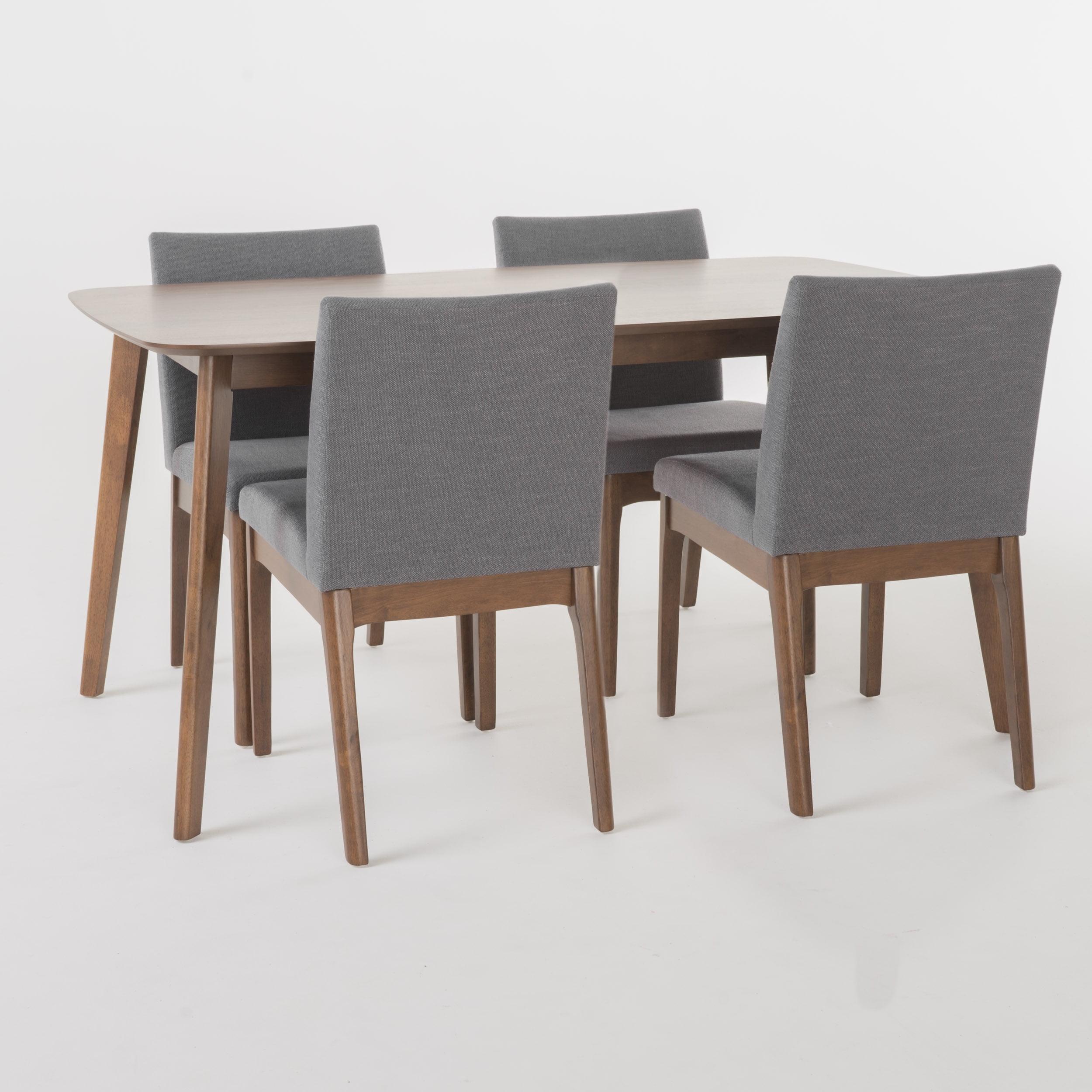 Katherine Mid Century Fabric & Wood Finish 5 Piece Dining Set - dup