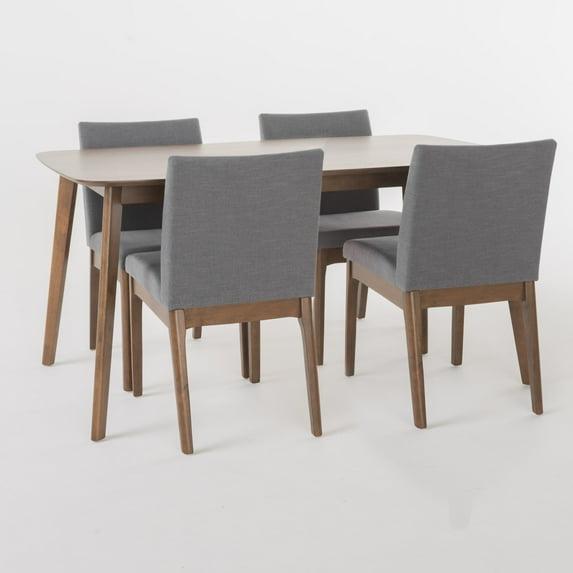Katherine Mid Century Fabric & Wood Finish 5 Piece Dining Set - dup