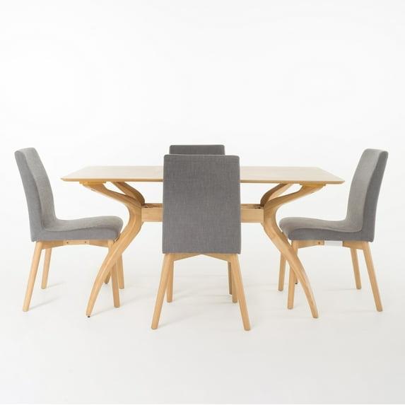 5pc Orrin 60" Curved Leg Dining Set Dark Gray/Oak Brown - Christopher Knight Home: Mid-Century, Upholstered Chairs