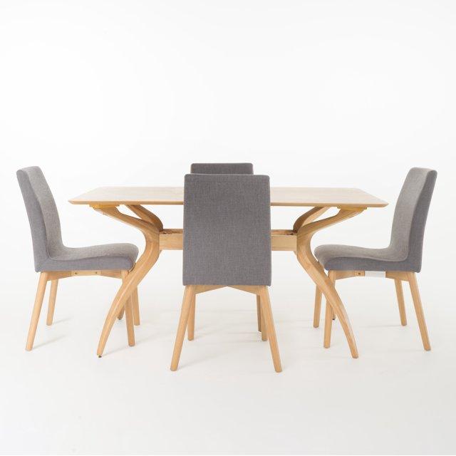 5pc Orrin 60" Curved Leg Dining Set Dark Gray/Oak Brown - Christopher Knight Home: Mid-Century, Upholstered Chairs