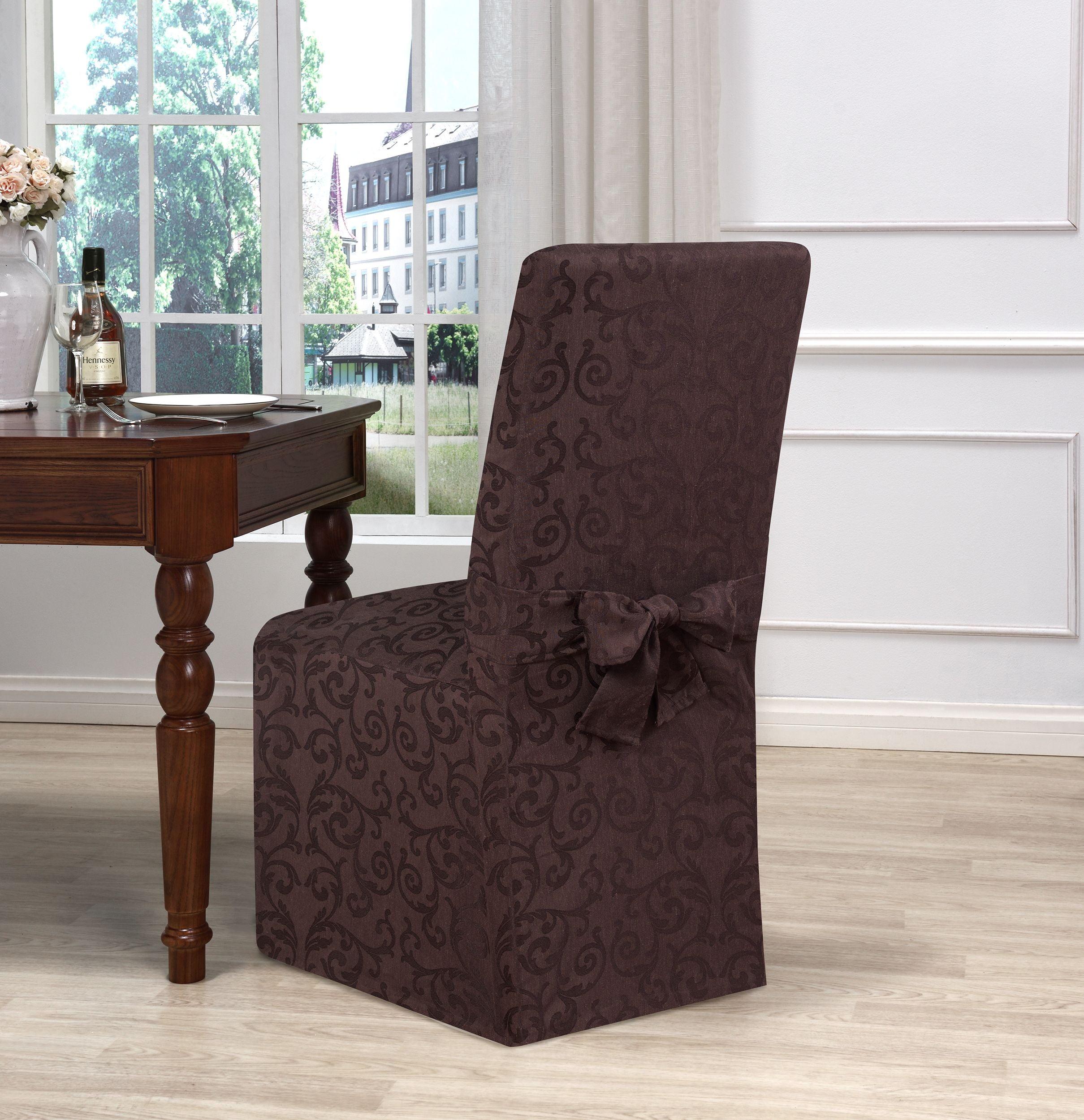 Brown Polyester Linen Country Dining Chair Slipcover