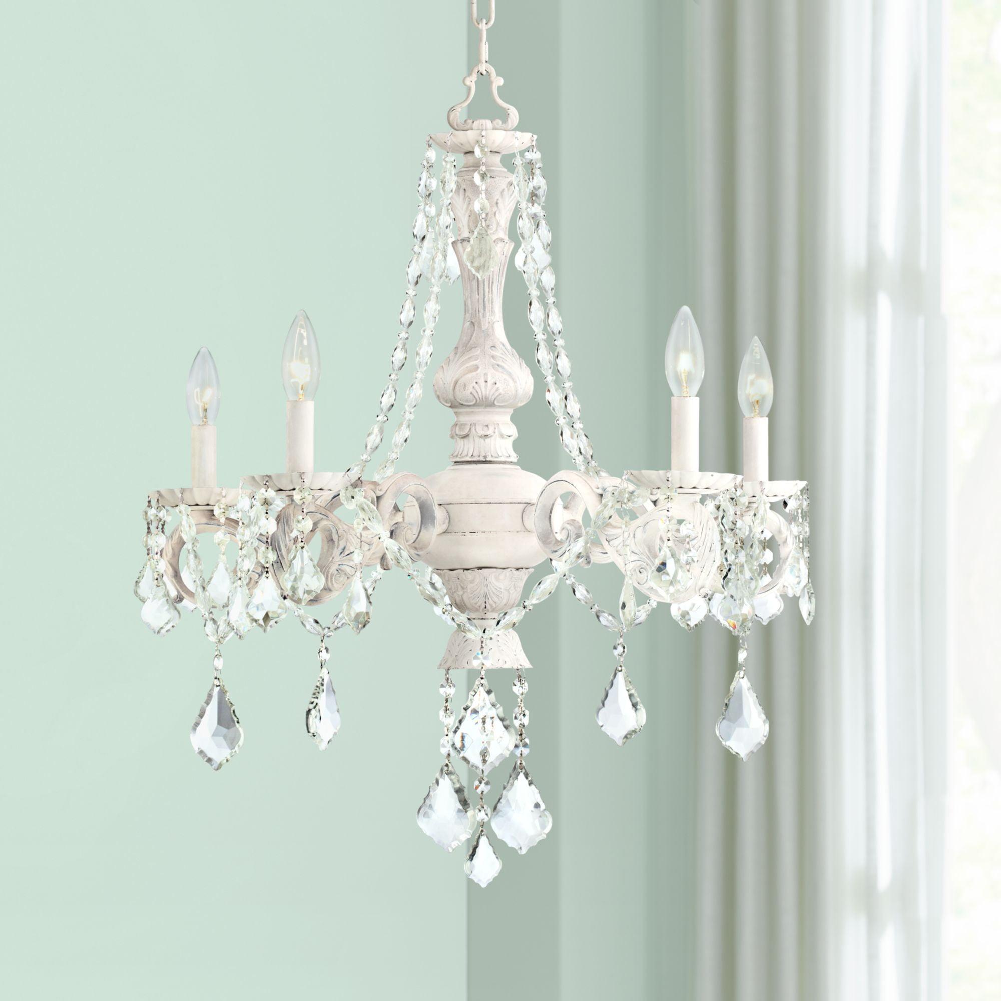 Antique White Crystal 5-Light Chandelier with Steel Frame