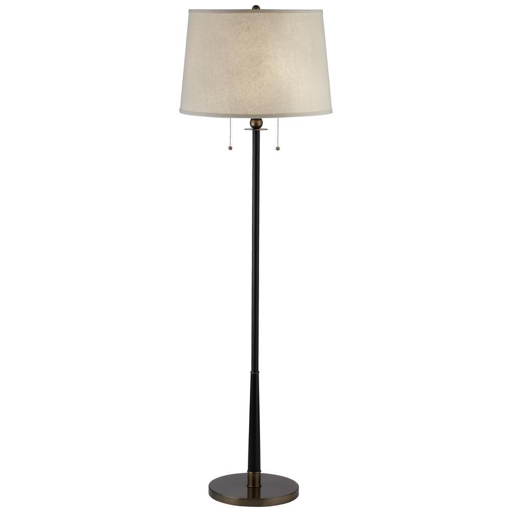 Kathy Ireland City Heights Modern 59" Tall Standing Floor Lamp Skinny Pole Pull Chain Black Gold Metal Antique Brass Finish Living Room Bedroom House
