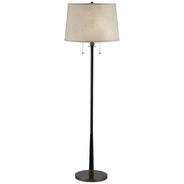 Kathy Ireland City Heights Modern 59" Tall Standing Floor Lamp Skinny Pole Pull Chain Black Gold Metal Antique Brass Finish Living Room Bedroom House