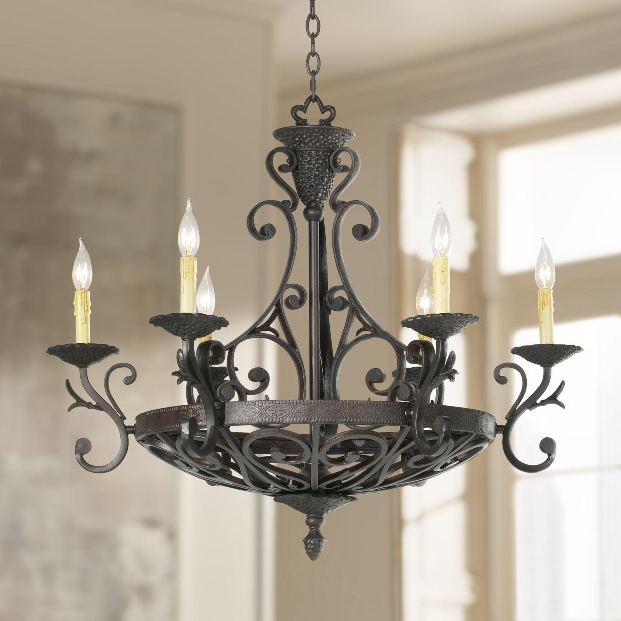 Kathy Ireland Dark Bronze Chandelier Lighting 32 1/2" Wide Industrial 6-Light Fixture for Dining Room House Foyer Kitchen Entryway