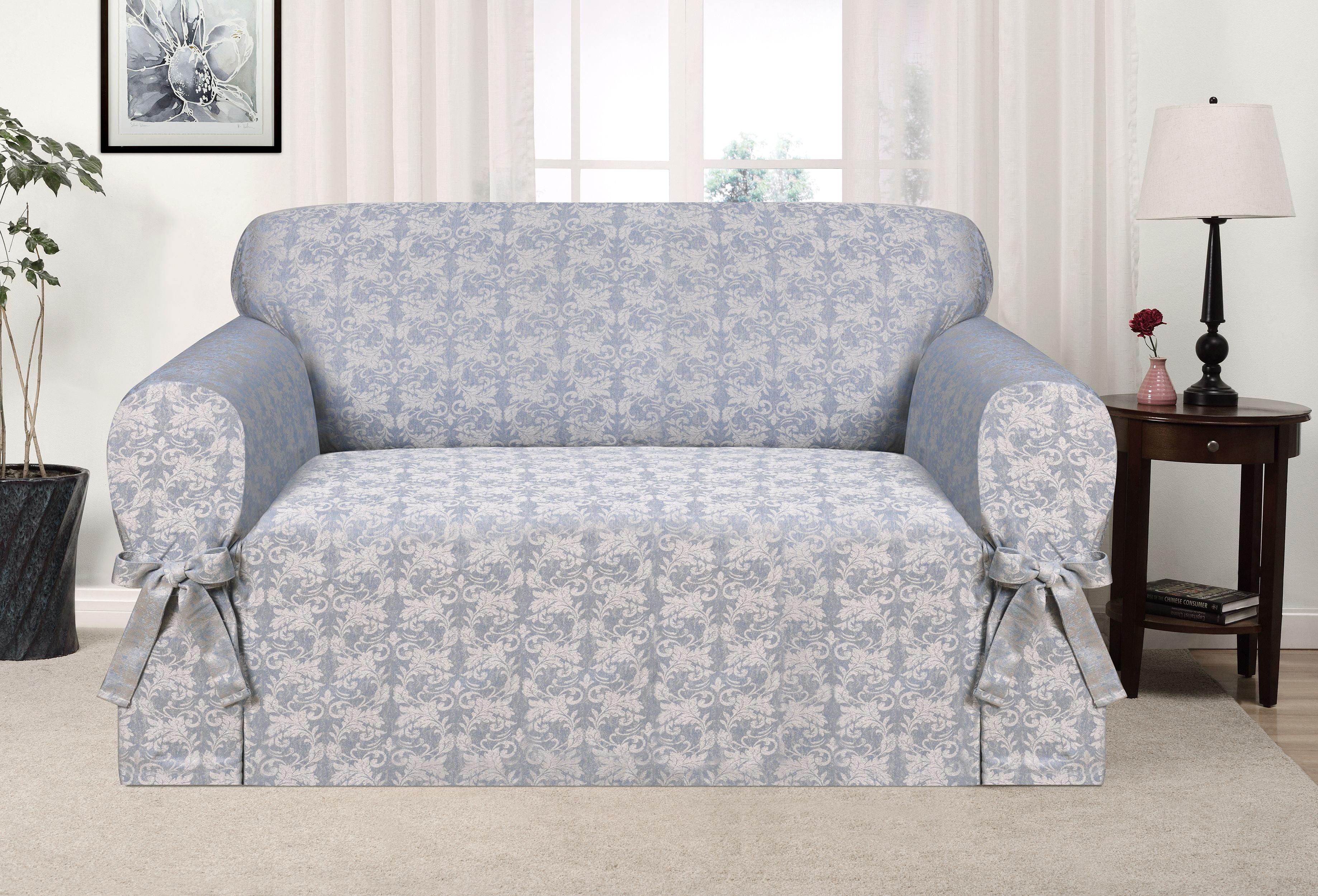 Blue Floral T-Cushion Loveseat Slipcover