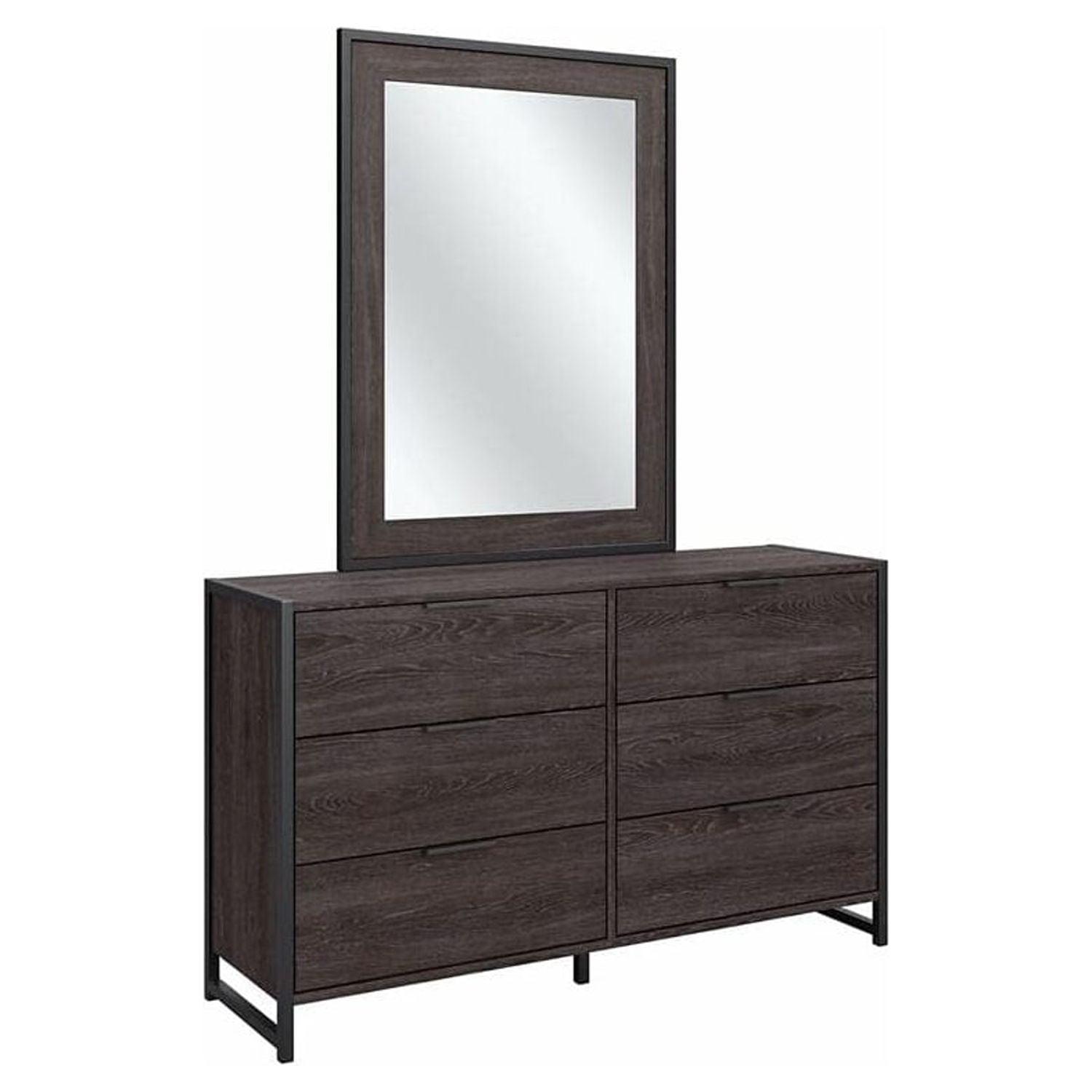 Charcoal Gray Industrial Double Dresser with Mirror