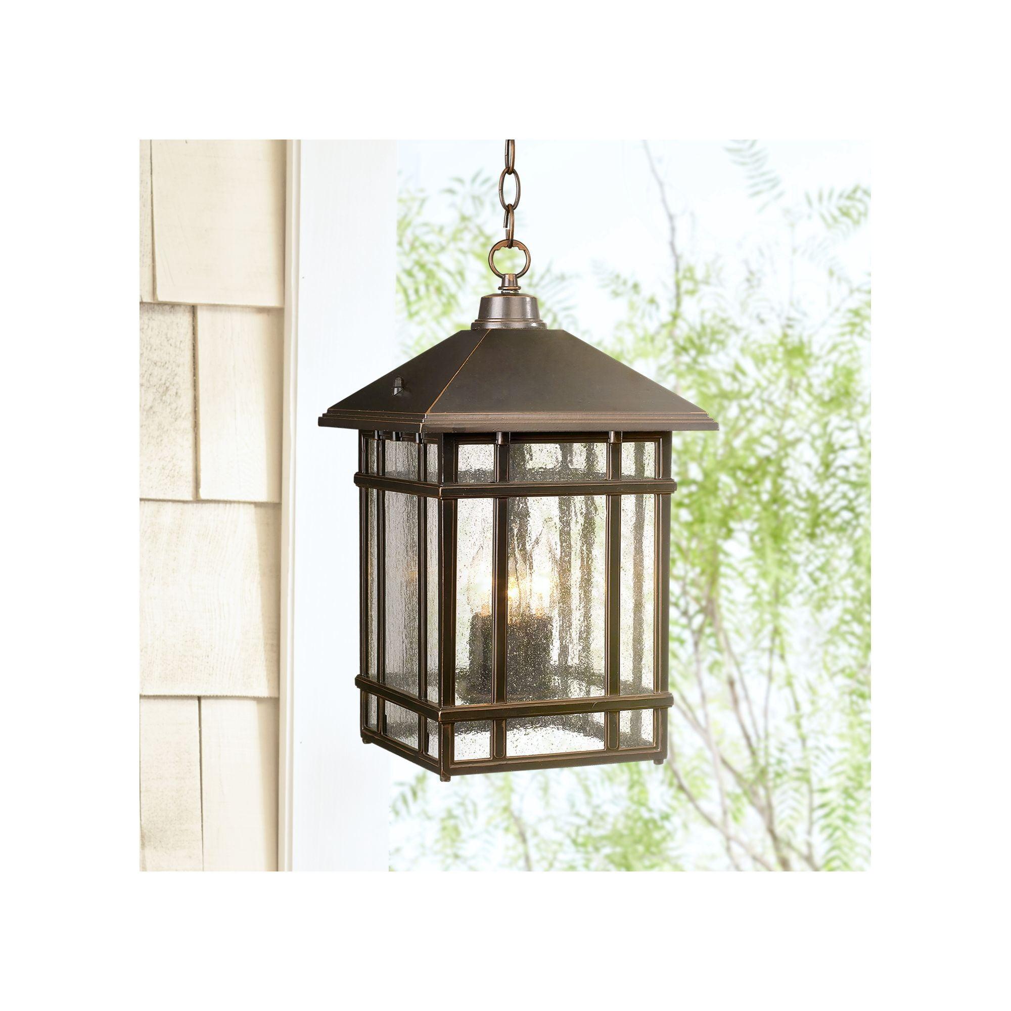 Bronze 16.5" Art Deco Outdoor Hanging Light with Frosted Glass