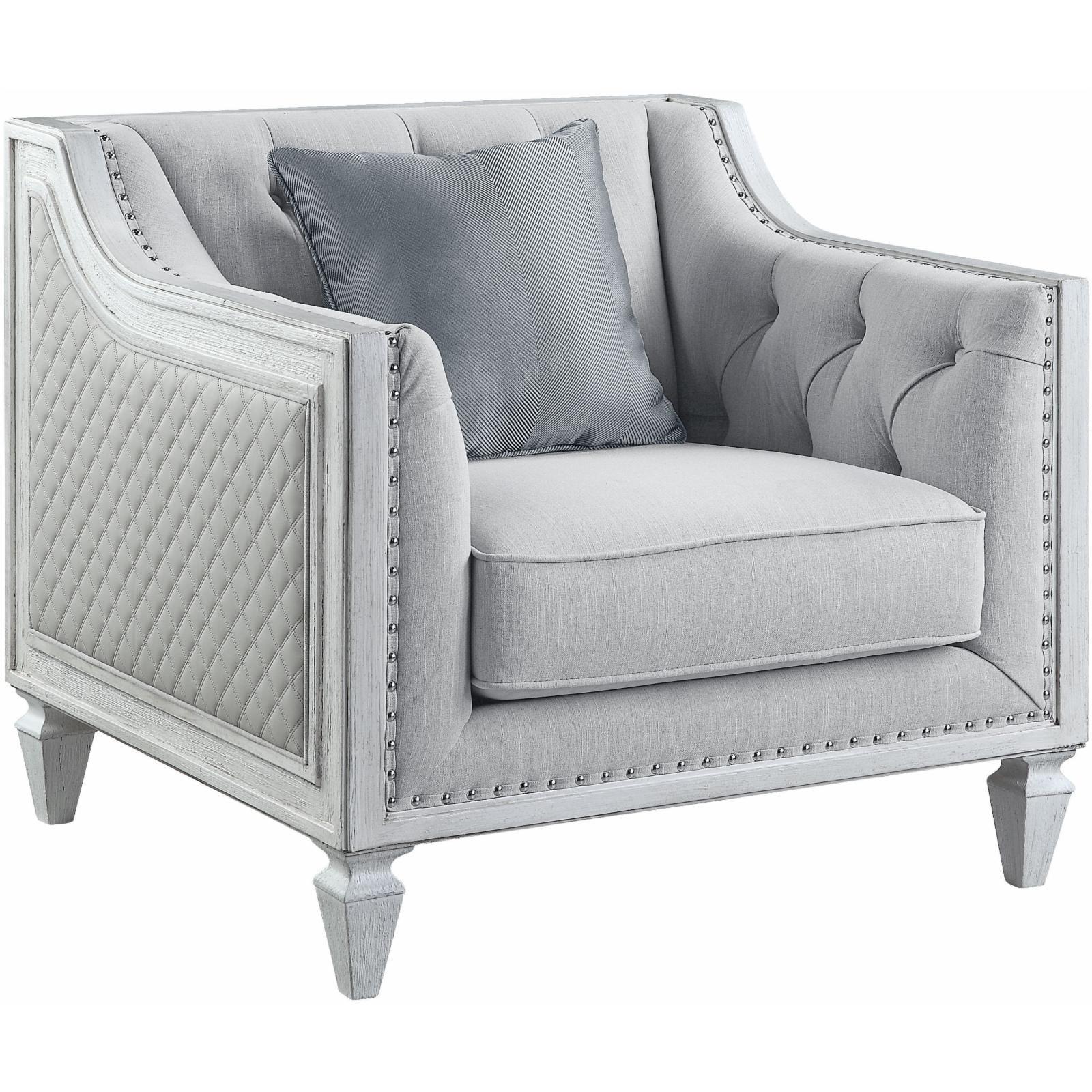 Elegant Slope Arm Linen Accent Chair in Light Gray with Weathered White Wood