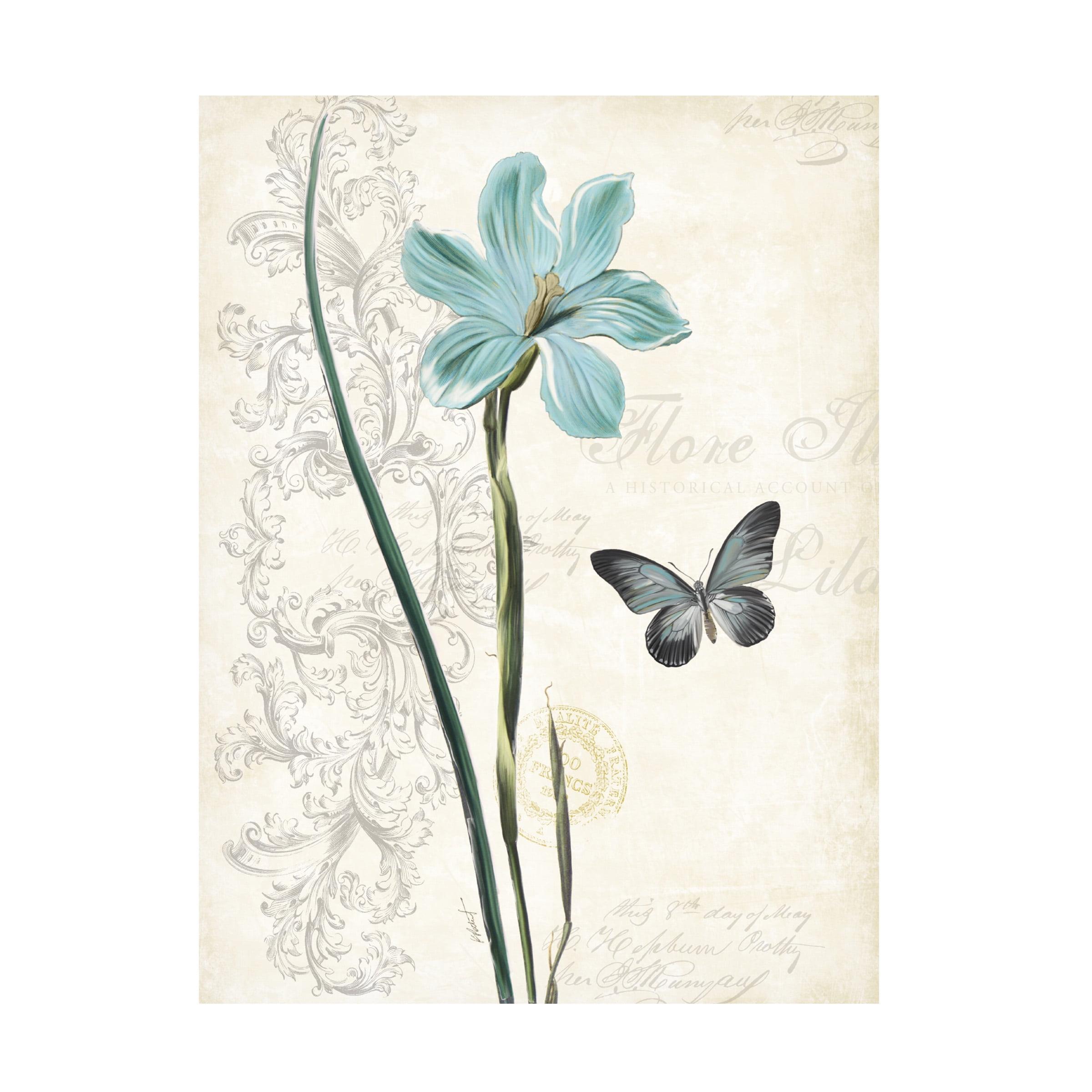 Lila Bleu I Floral Canvas Art with Butterfly