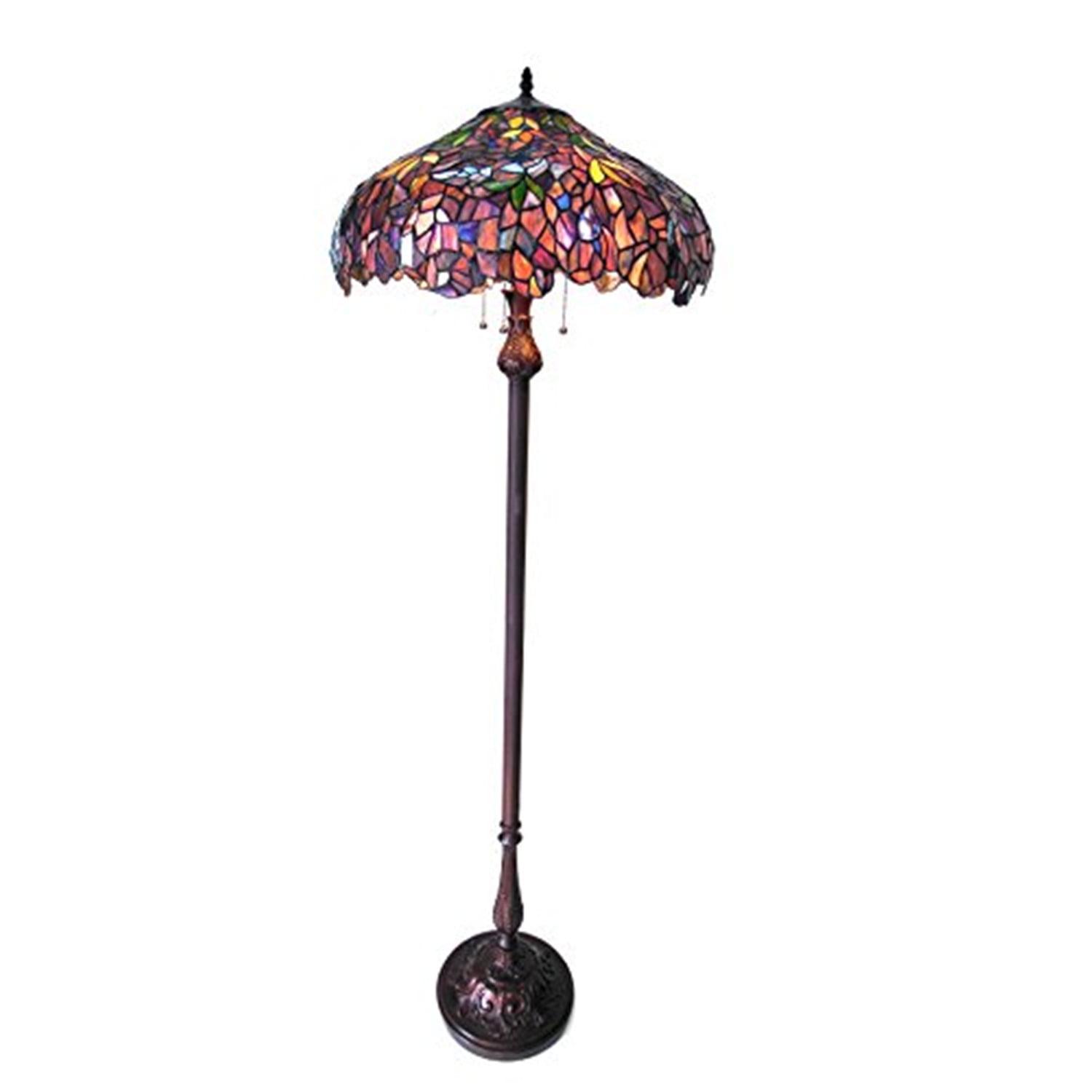 Elegant Bronze Wisteria Tiffany-Style Stained Glass Floor Lamp