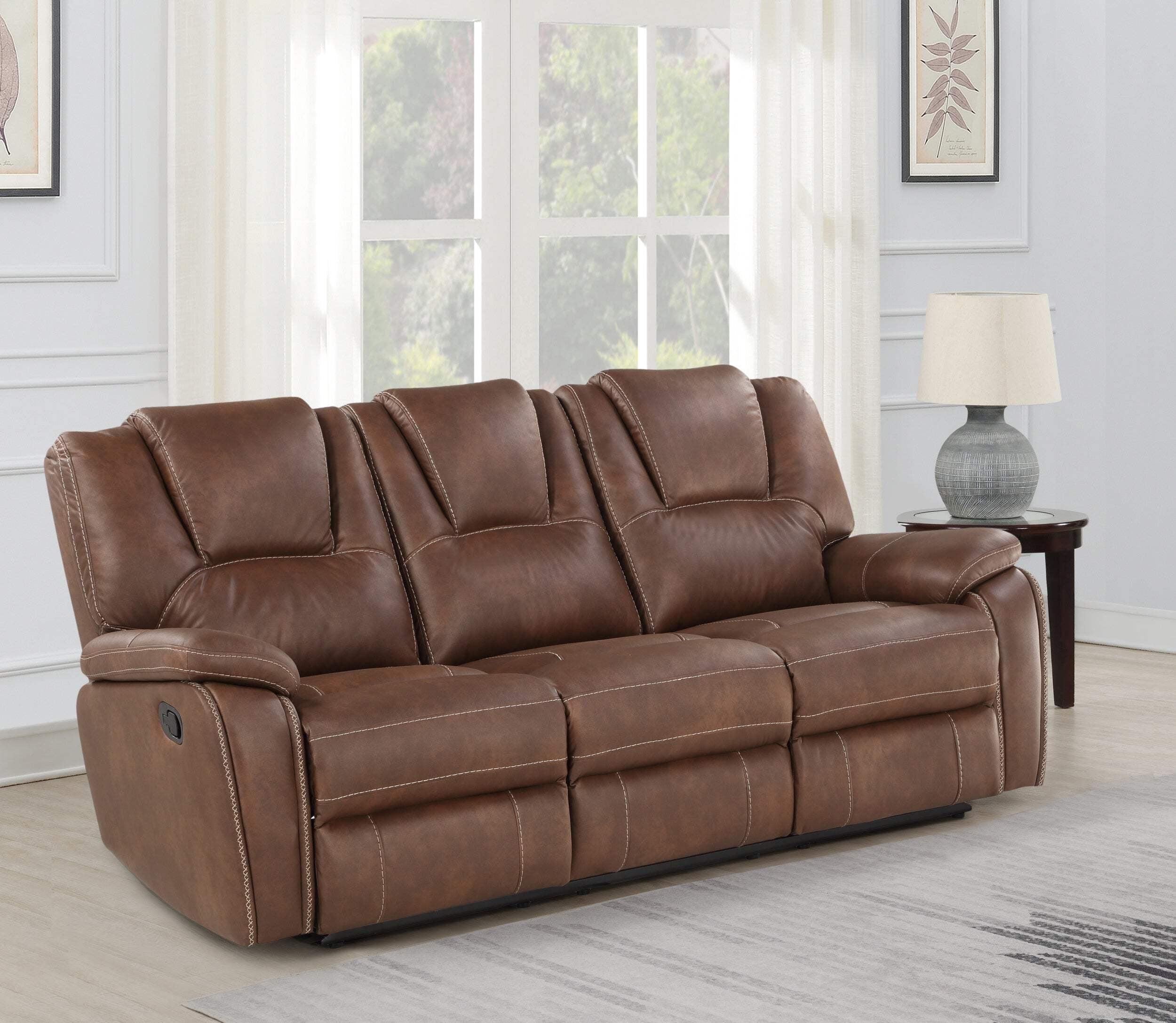 Katrine Manual Side Lever Recliner Sofa Brown - Steve Silver Co.: Luxurious Faux-Leather, Padded Armrests