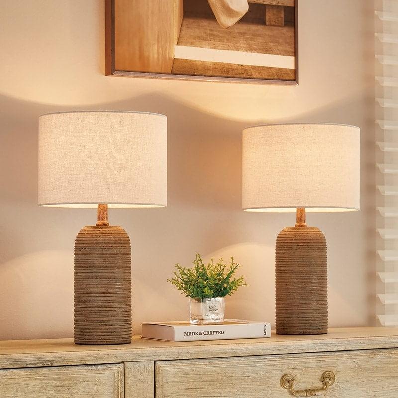 18.5" Light Brown Resin Table Lamp Set with Linen Shades