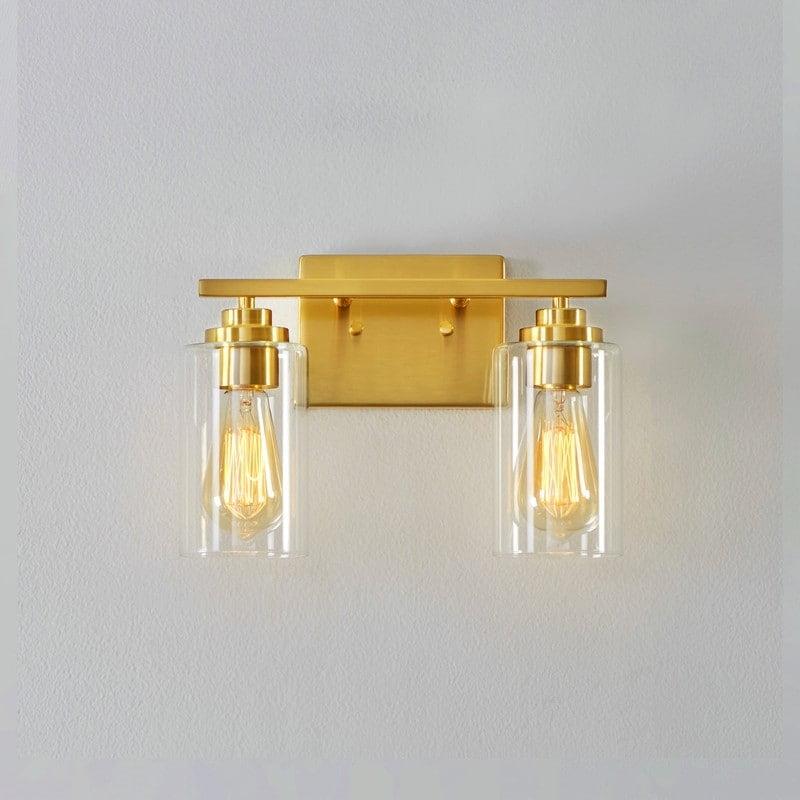 Kawoti  2-Light Dimmable Bathroom Vanity Light with Clear Glass Shade Antiqued Brass