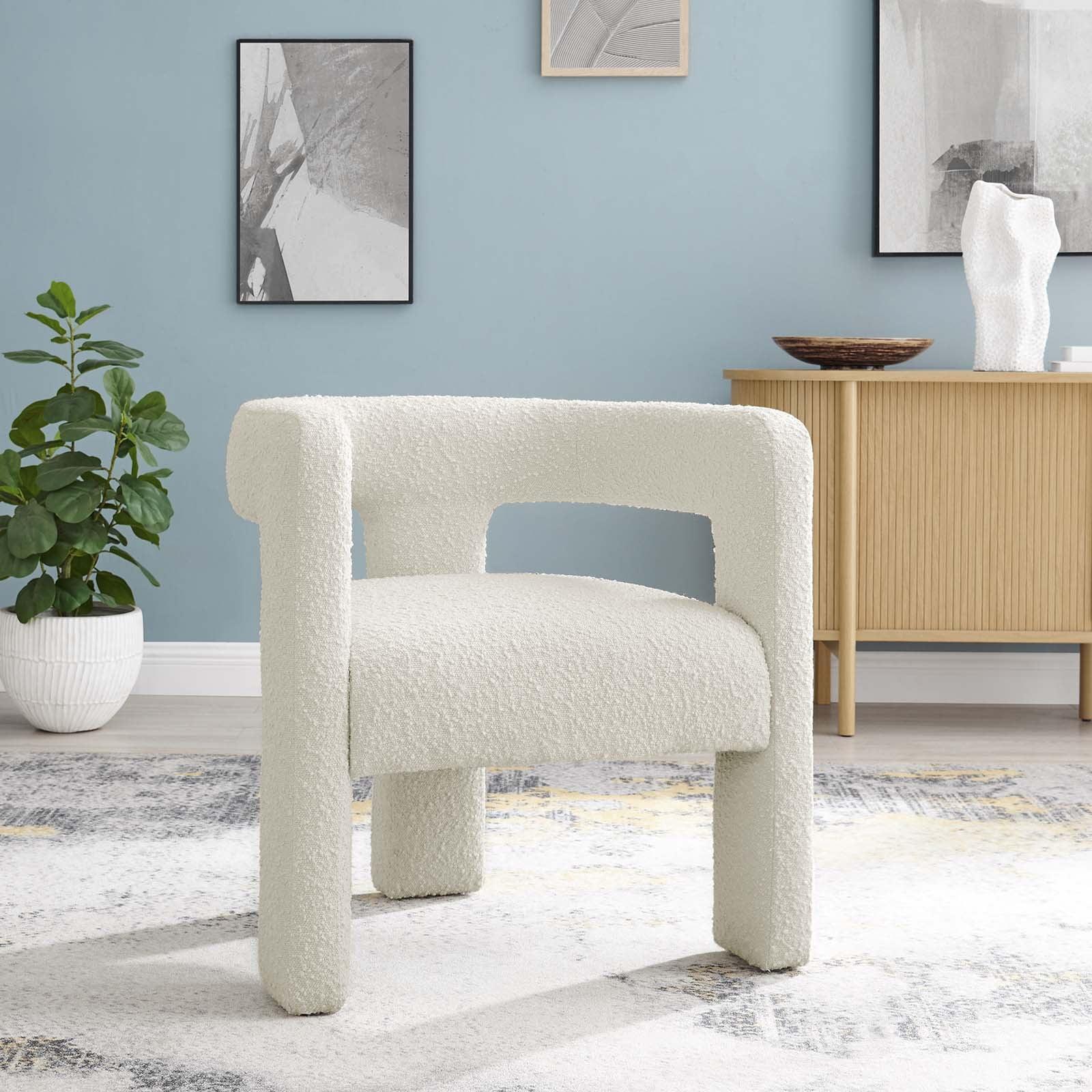 Kayla Ivory Boucle Upholstered Modern Accent Chair with Wood Frame